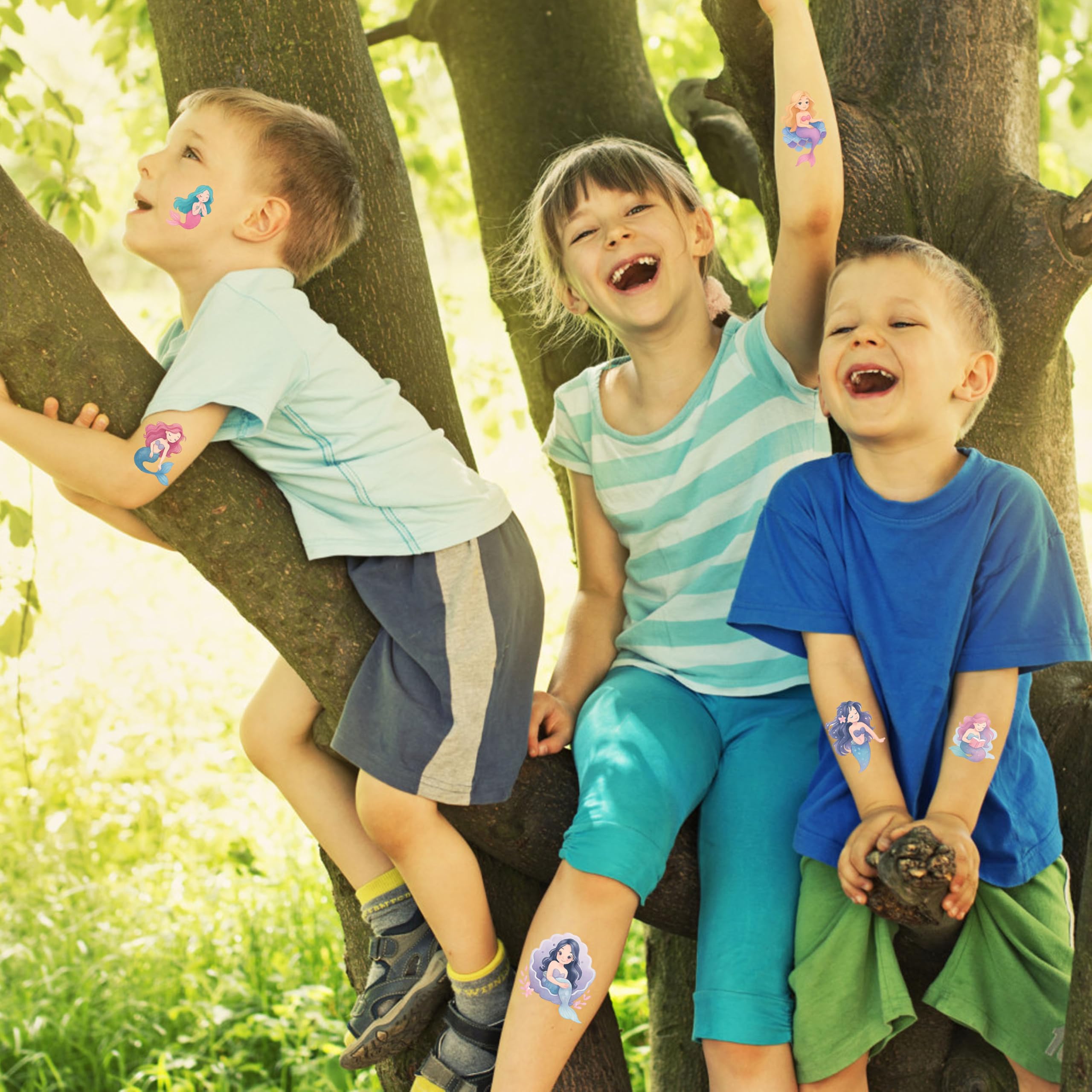 8Sheet - 110PCS Mermaid Temporary Tattoos for Kids – Cartoon Fake Tattoos Stickers for Birthday Party Favors, Gifts, DIY Decoration & Fun Activities – Waterproof & Skin-Safe (Mermaid)