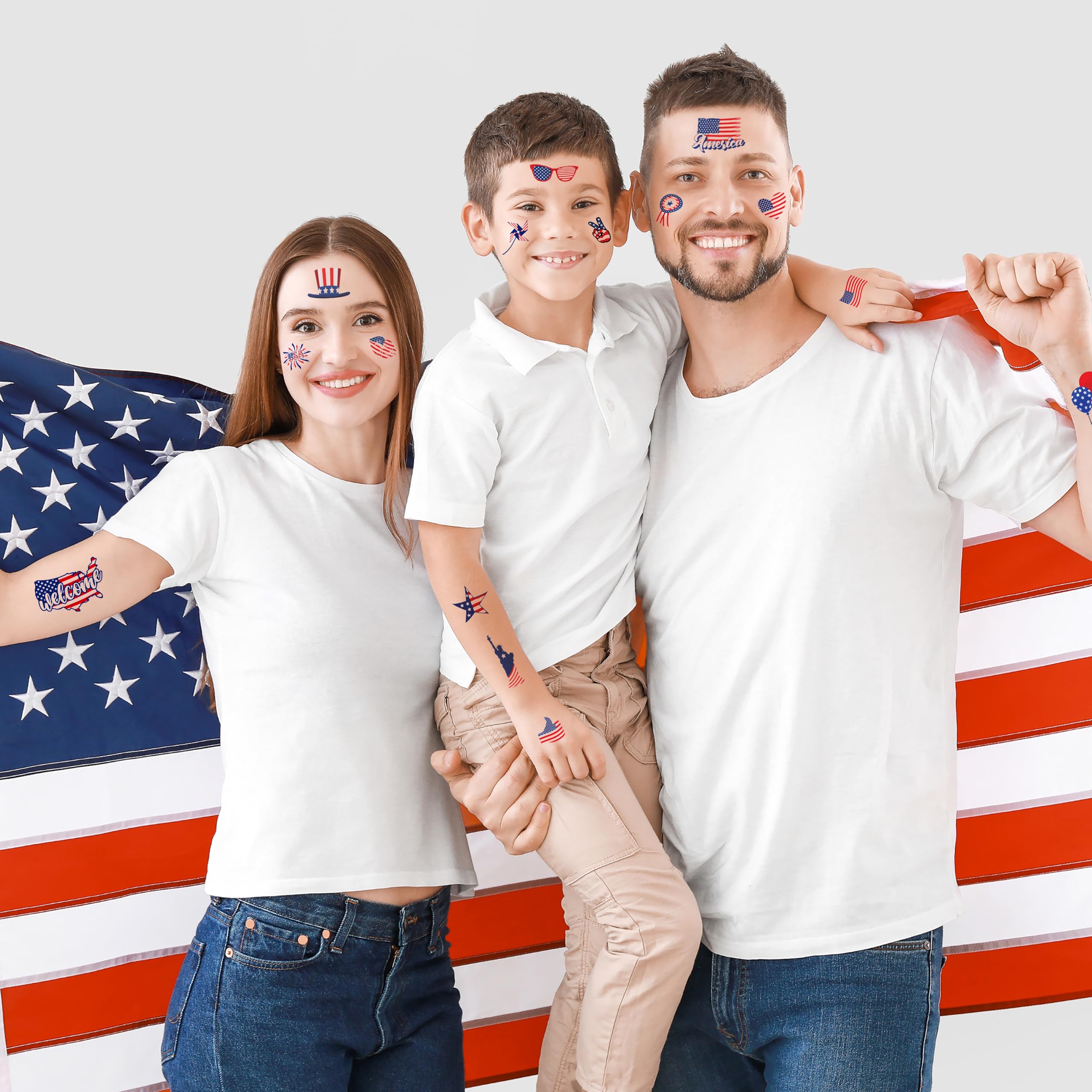 96 PCS American Flag Tattoos, 4th of July Temporary Tattoos, Red White and Blue Party Supplies, Gifts for Boys, Girls, Accessories for Independence Day, Memorial Day, Labor Day