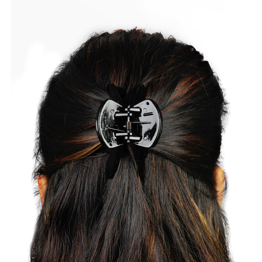 Accessher Acrylic Material Daily and Casual Wear Geometric Shape Design Shiny Black Colour Small Size Hair Butterfly Clips/Hair Claw Clips Pack of 3 for Women