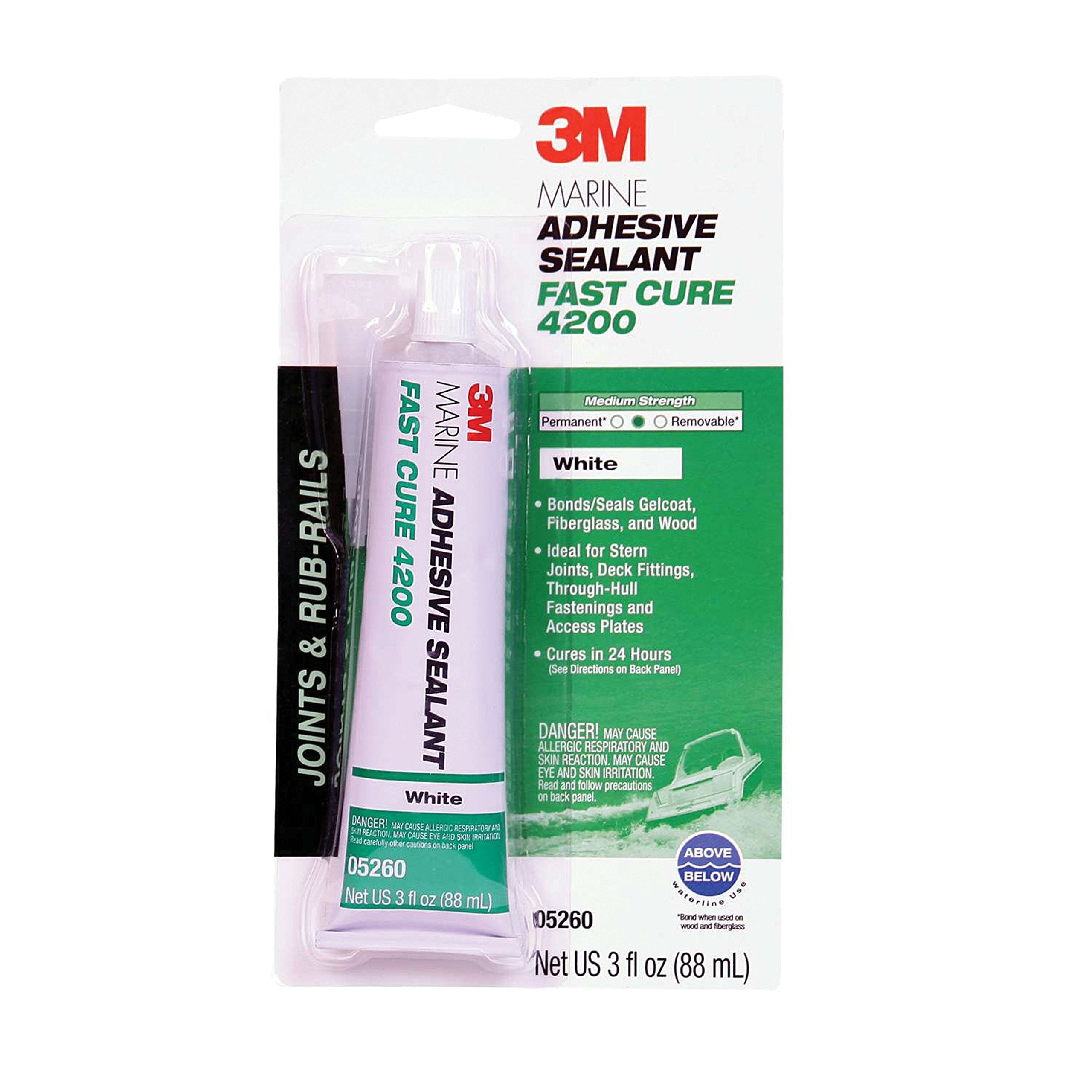 3M TALC Marine Adhesive Sealant Fast Cure 4200 (05260) – Semi-Permanent Flexible Adhesive Sealant for Boats and Marine Applications – White – 3 Ounces