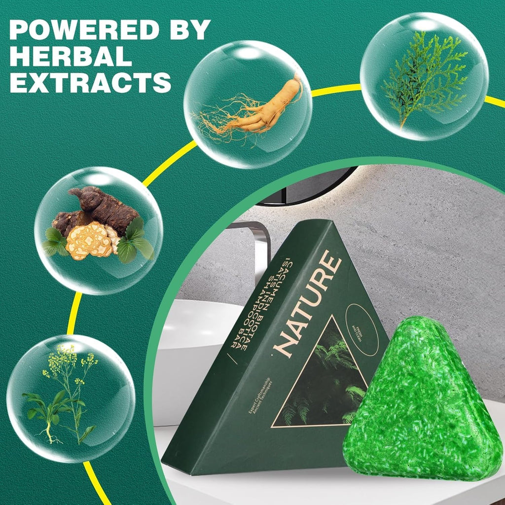 1Pack Nature Triangle Shampoo Bar, Nature Seven Green Soap Shampoo, Natural Usman Grass Hair Shampoo Bar for Women & Men, Solid Shampoo and Conditioner Bars for All Hair Types