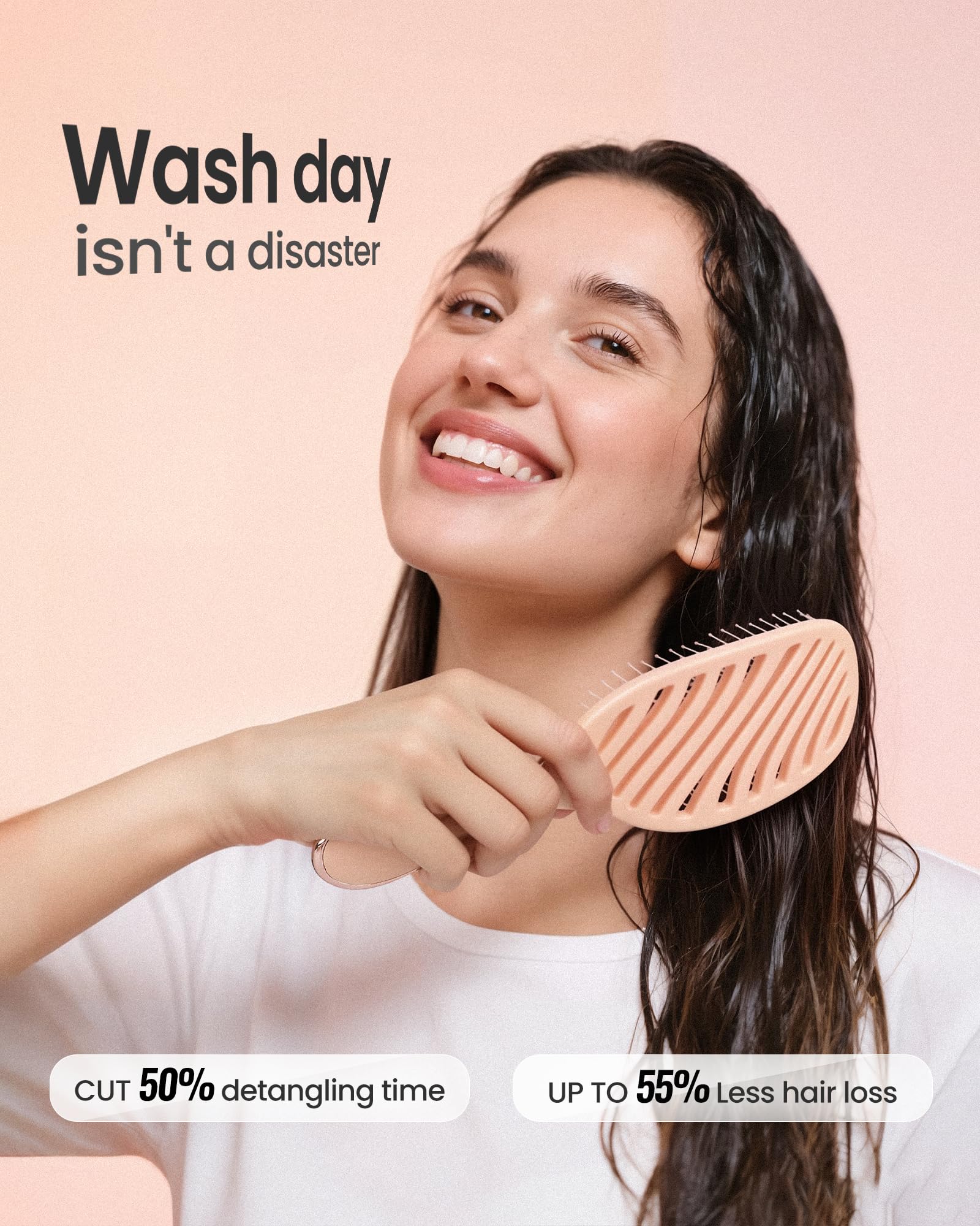 AIMIKE Detangling Brush, Wet Dry Vented Detangler Brush w/Soft Bristles, Pain-Free Detangle Hairbrush Loosens Stubborn Tangles, Extra Gentle on Sensitive and Fine Hair, for Women & Kids