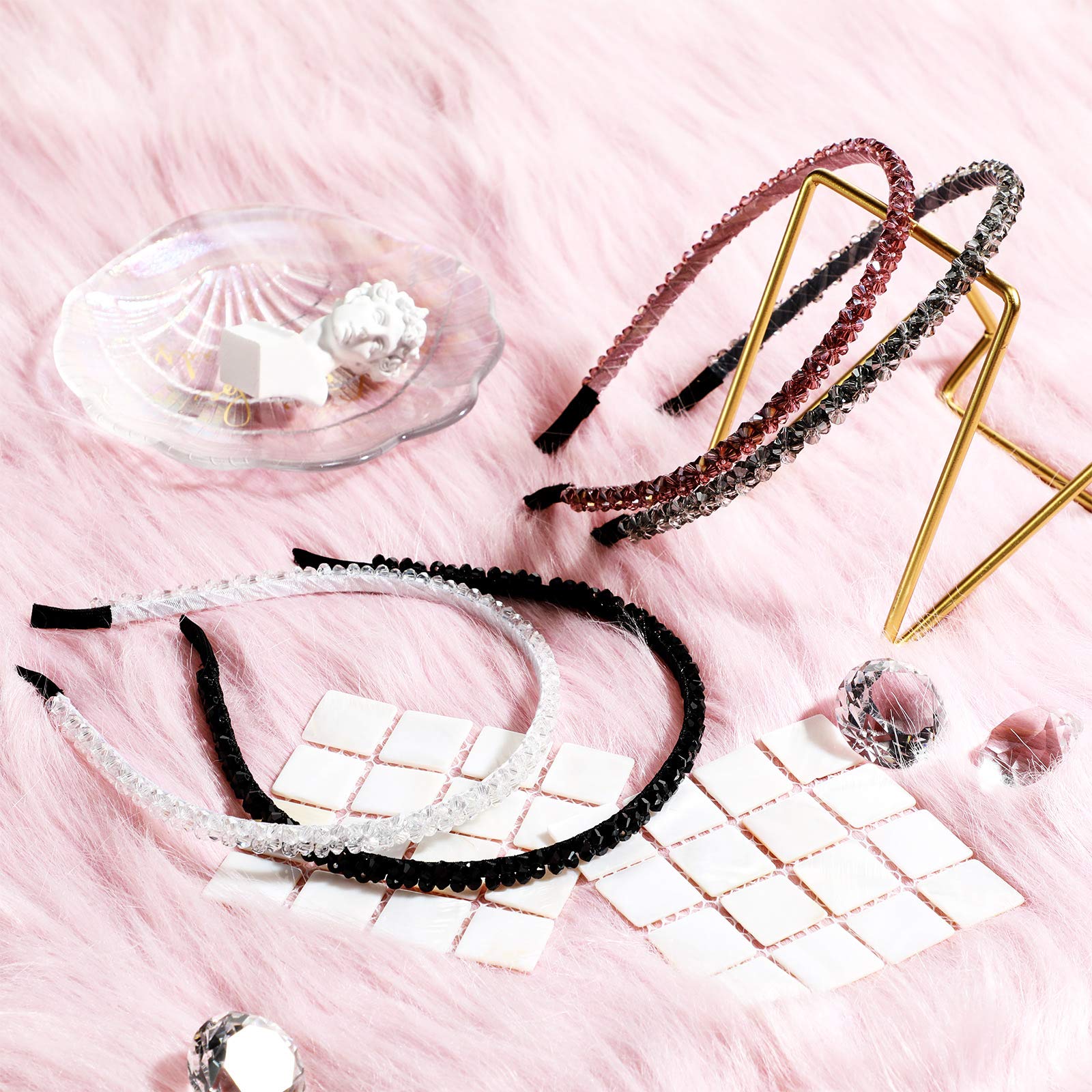 4 Pieces Crystal Rhinestone Headbands Shiny Non-Slip Beaded Hairband Bling Bling Hair Bands Hair Accessories Hair Decoration for Women Girls (Black, White, Purple, Gray, 0.5 cm/ 0.2 Inch)