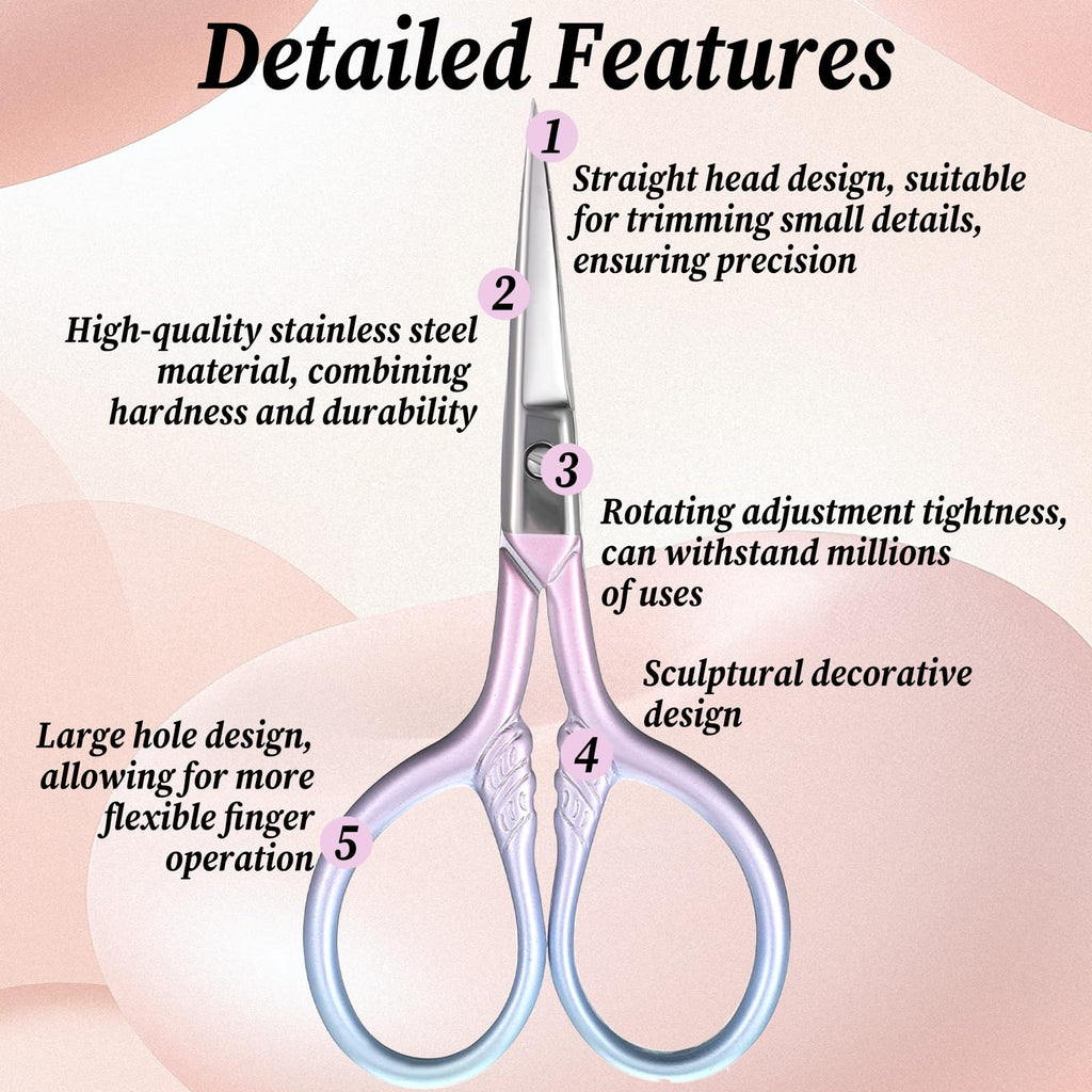 2 Pcs Eyebrow Scissors for Women 3.5 Inch Small Scissors Beauty Mini Scissor Cosmetic Lash Scissor for Facial Hair Eyebrows Nose Beard, Stainless Steel Straight Tip