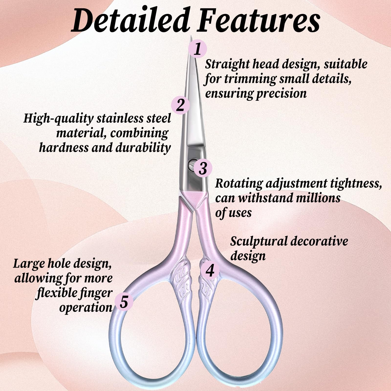 2 Pcs Eyebrow Scissors for Women 3.5 Inch Small Scissors Beauty Mini Scissor Cosmetic Lash Scissor for Facial Hair Eyebrows Nose Beard, Stainless Steel Straight Tip