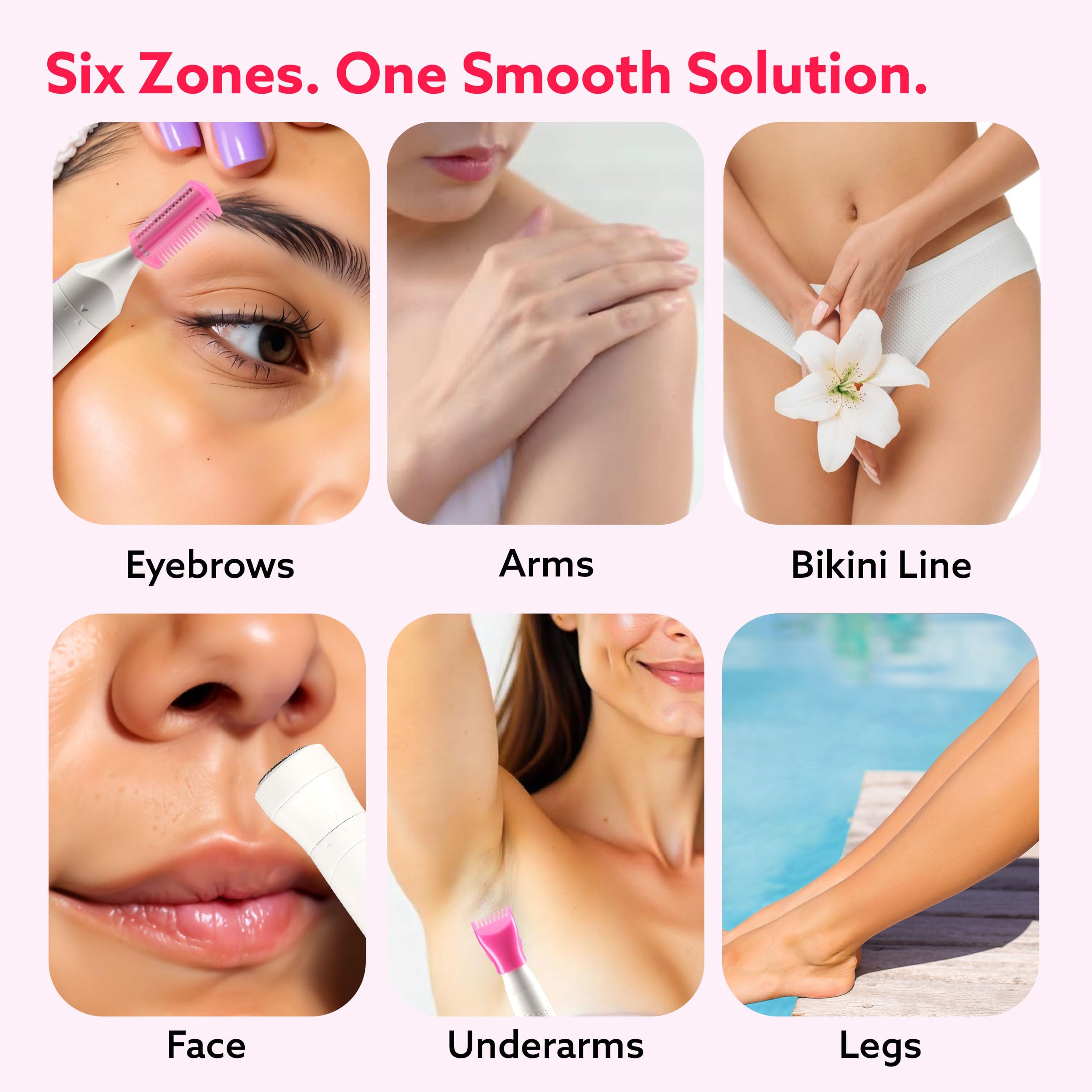 AGARO Rechargeable 3-in-1 Multi Trimmer For Women, Multipurpose Hair Remover for Women, Face, Leg, Eyebrow, Underarms, Bikini Trimmer, 90 minutes Runtime, White