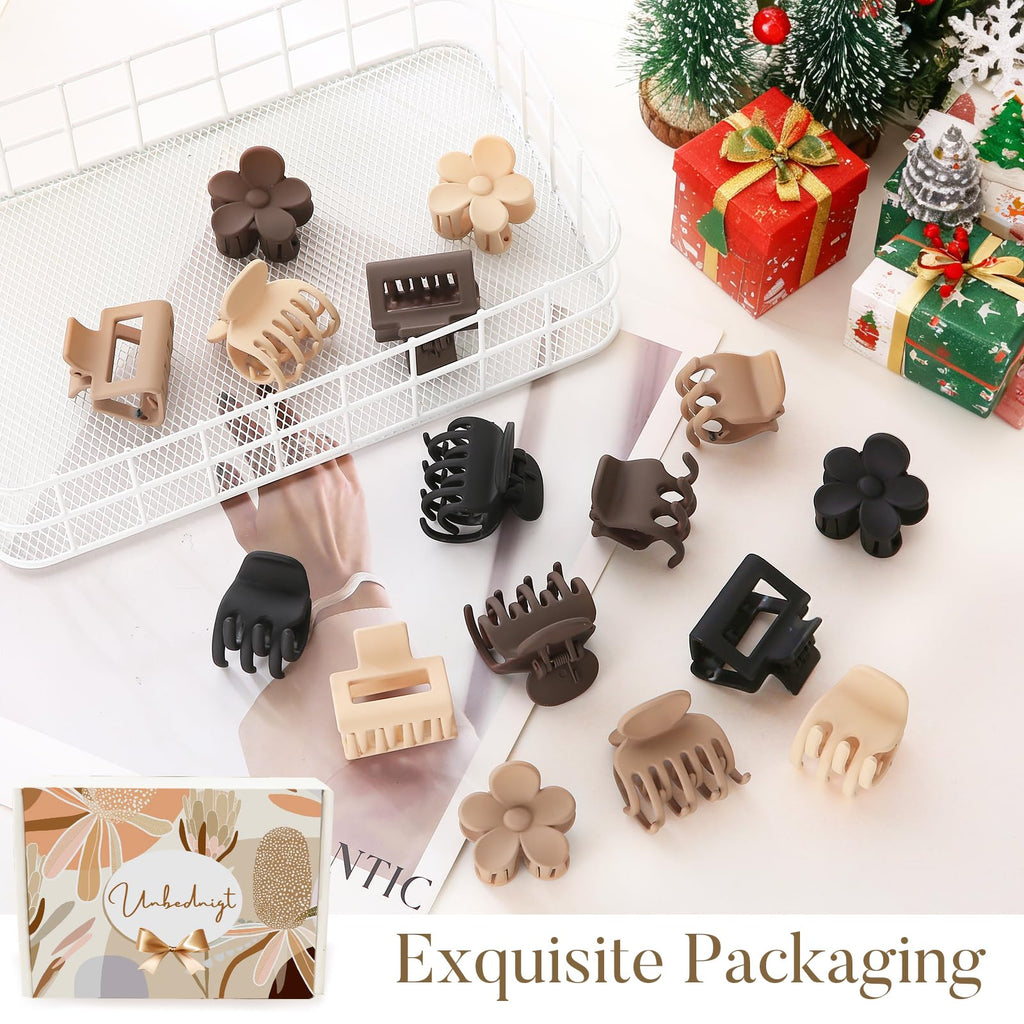 16 PCS Small Hair Clips for Women & Girls, Durable Matte Claw Clips for Thin Hair, Strong Hold NonSlip Medium Hair Claw Clips, Mini Hair Clips, Cute Hair Accessories, 4 Shapes Gifts Holiday