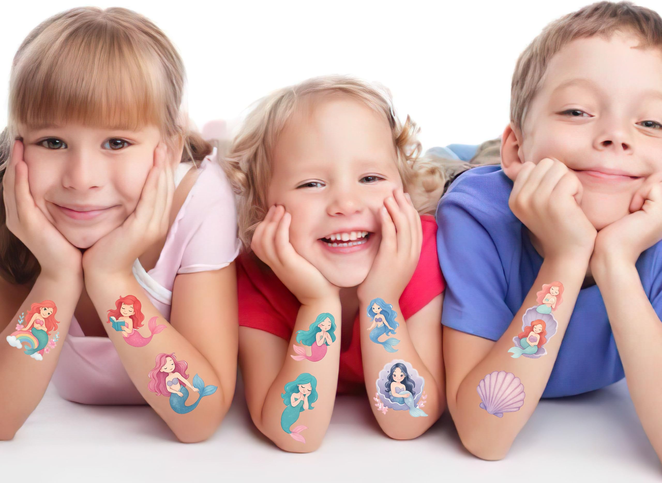 8Sheet - 110PCS Mermaid Temporary Tattoos for Kids – Cartoon Fake Tattoos Stickers for Birthday Party Favors, Gifts, DIY Decoration & Fun Activities – Waterproof & Skin-Safe (Mermaid)