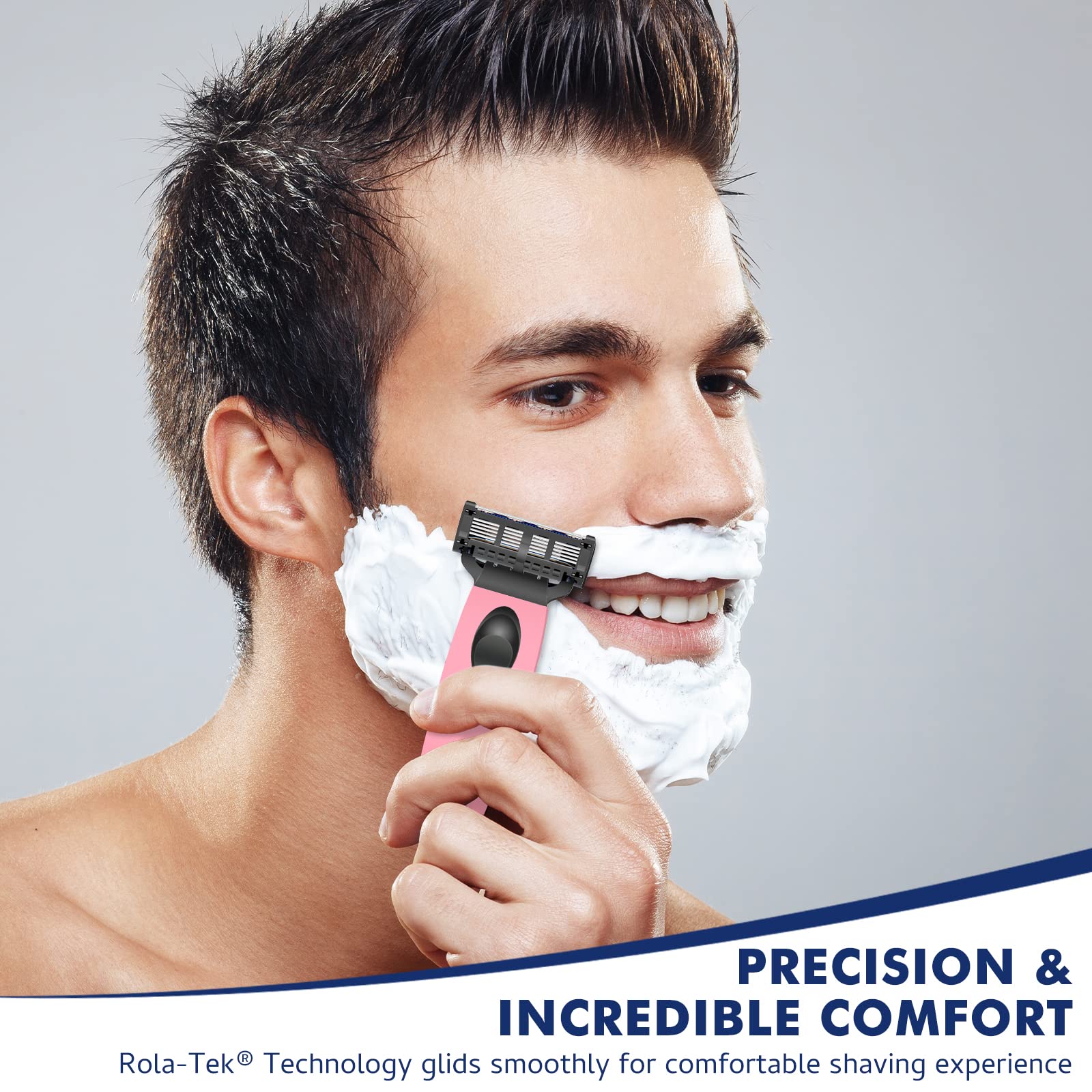 Arisson Razors for Men, Swedish 5 Blade Razor Kit-1 Ergonomic Handle, 4 Surgical-grade Sharp Blade Refills with Back Trimmer, 1 Shaving Gel, Moisture Strip with Vitamin E for Comfortable Shave (Pink)