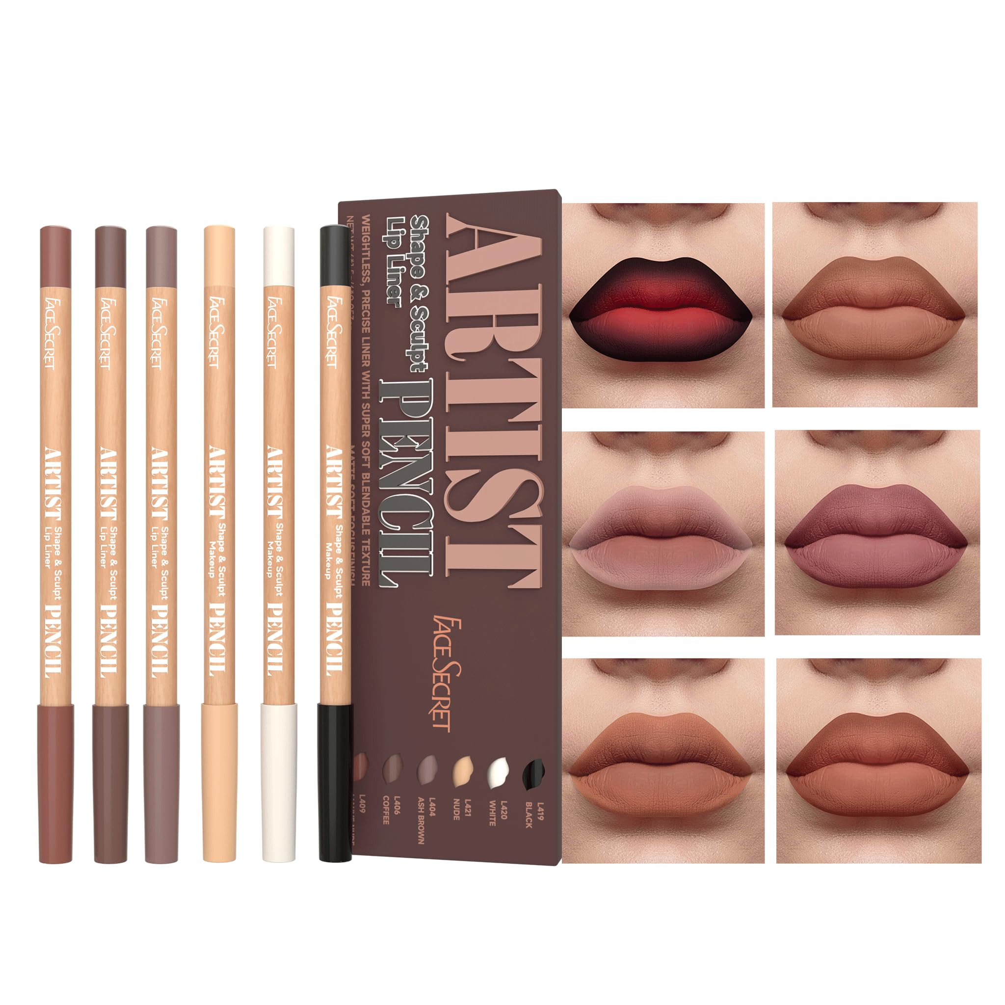6pcs Nude Lip Liner Makeup Set - Waterproof & Smudge-Proof Matte Pencil, Long-Lasting & Durable, Smooth & Easy Glide, Non-Smudge, Contouring, Filling & Layering (SKETCH-ROAST, 6 Count (Pack of 1))