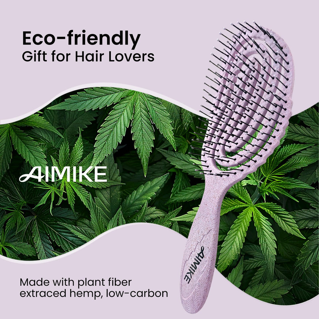 AIMIKE Hemp-Relax Detangler Hair Brush, Eco-Friendly Detangling Brush for Wavy Straight Hair, Vented Hairbrush w/Soft Bristles, Glide Through Tangles with Ease for Women, Kids, Wet & Dry Hair