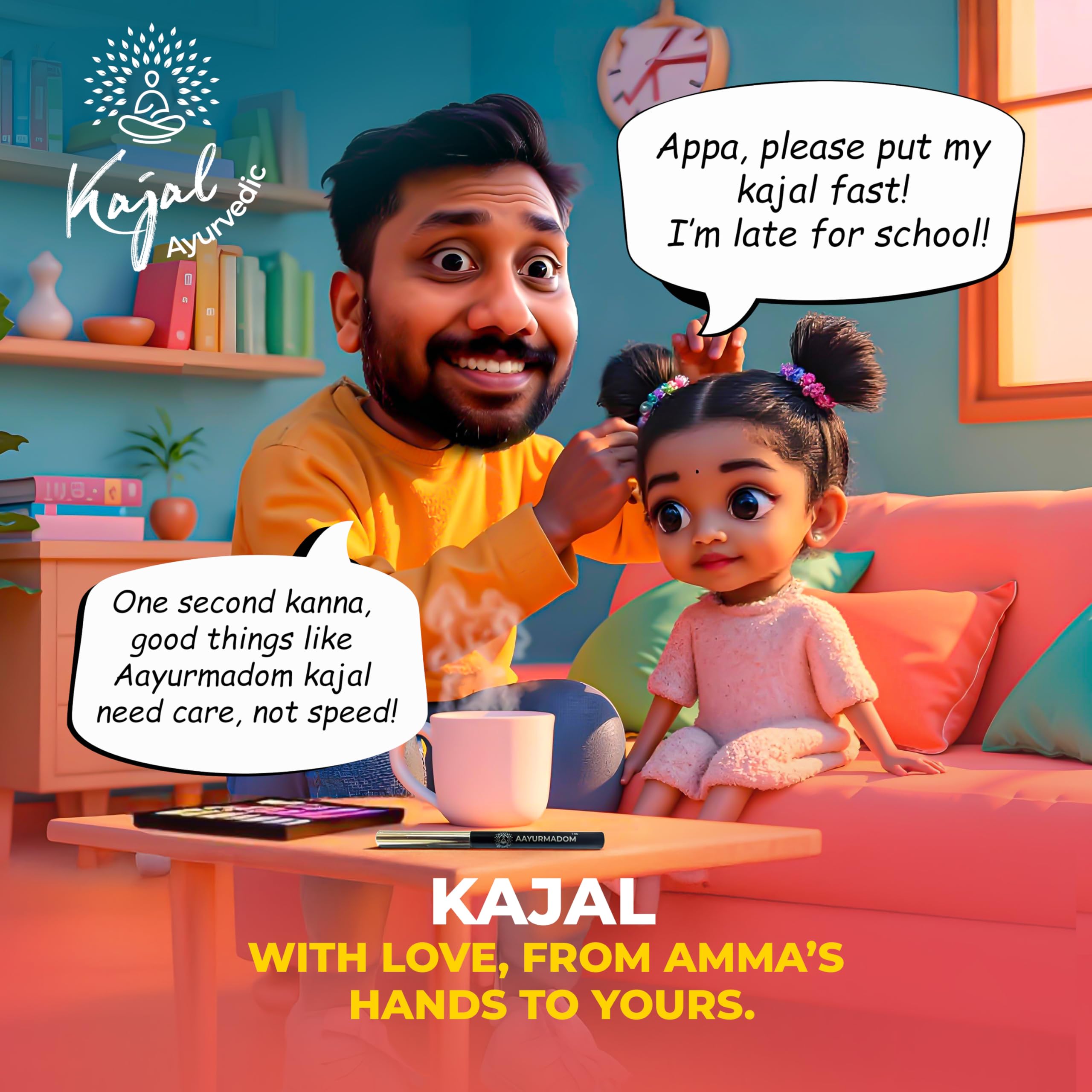 AAYURMADOM Semi-Matte Kajal Stick For All Age Groups Including Babies -100% Herbal Lead Free - Irritation-Free, Bee Wax With Pure Cow Ghee, Waterproof, Preservative-Free, No Tears,Multi