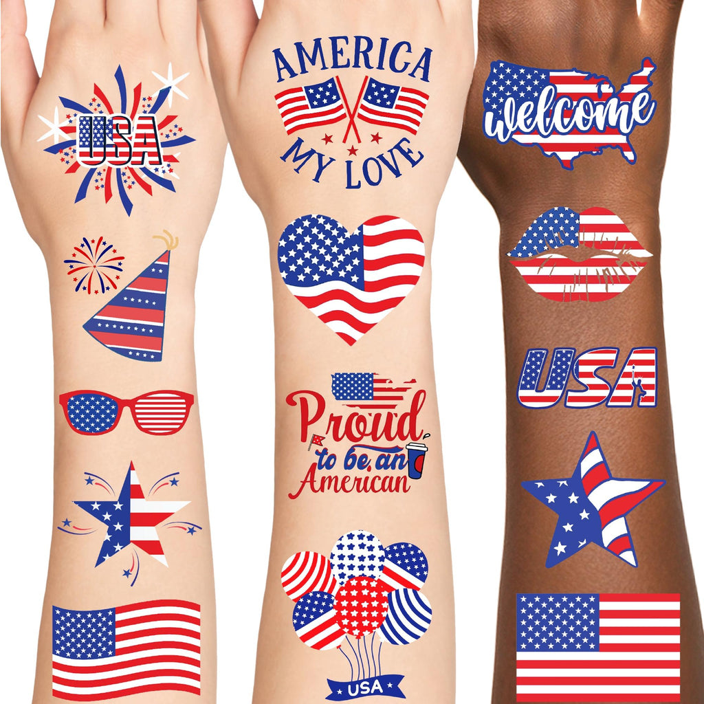 96 PCS American Flag Tattoos, 4th of July Temporary Tattoos, Red White and Blue Party Supplies, Gifts for Boys, Girls, Accessories for Independence Day, Memorial Day, Labor Day