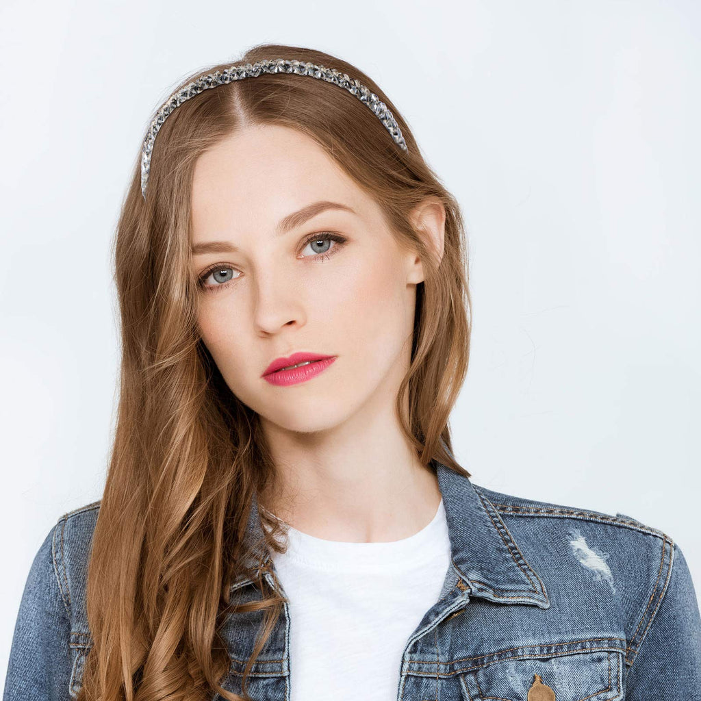 4 Pieces Crystal Rhinestone Headbands Shiny Non-Slip Beaded Hairband Bling Bling Hair Bands Hair Accessories Hair Decoration for Women Girls (Black, White, Purple, Gray, 0.5 cm/ 0.2 Inch)