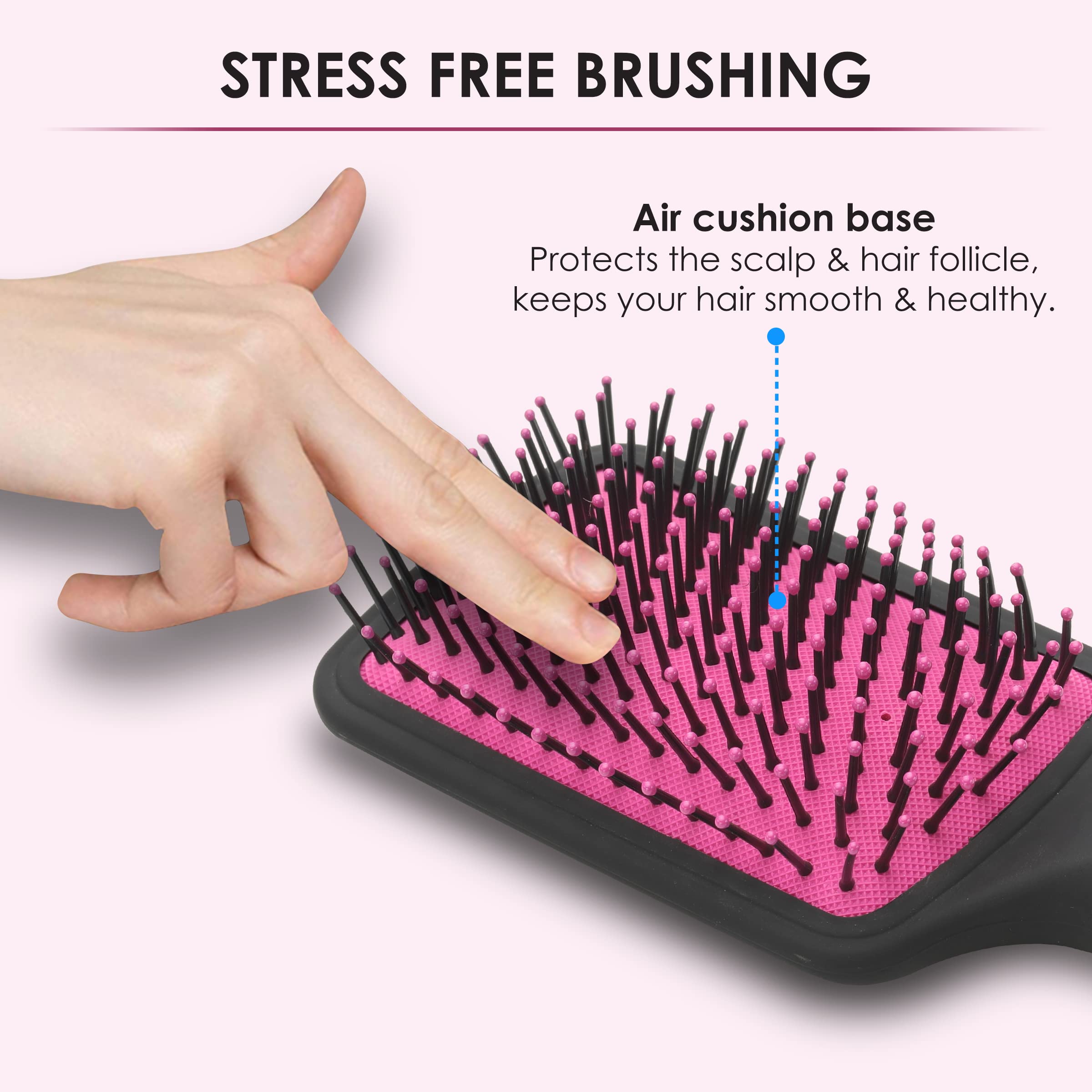 AGARO Delight Paddle Hair Brush with Strong & Flexible Nylon Bristles having Anti-static Ball Tips, For Grooming, Straightening, Smoothing, Detangling Hair, Ideal for Men &Women, Black & Pink
