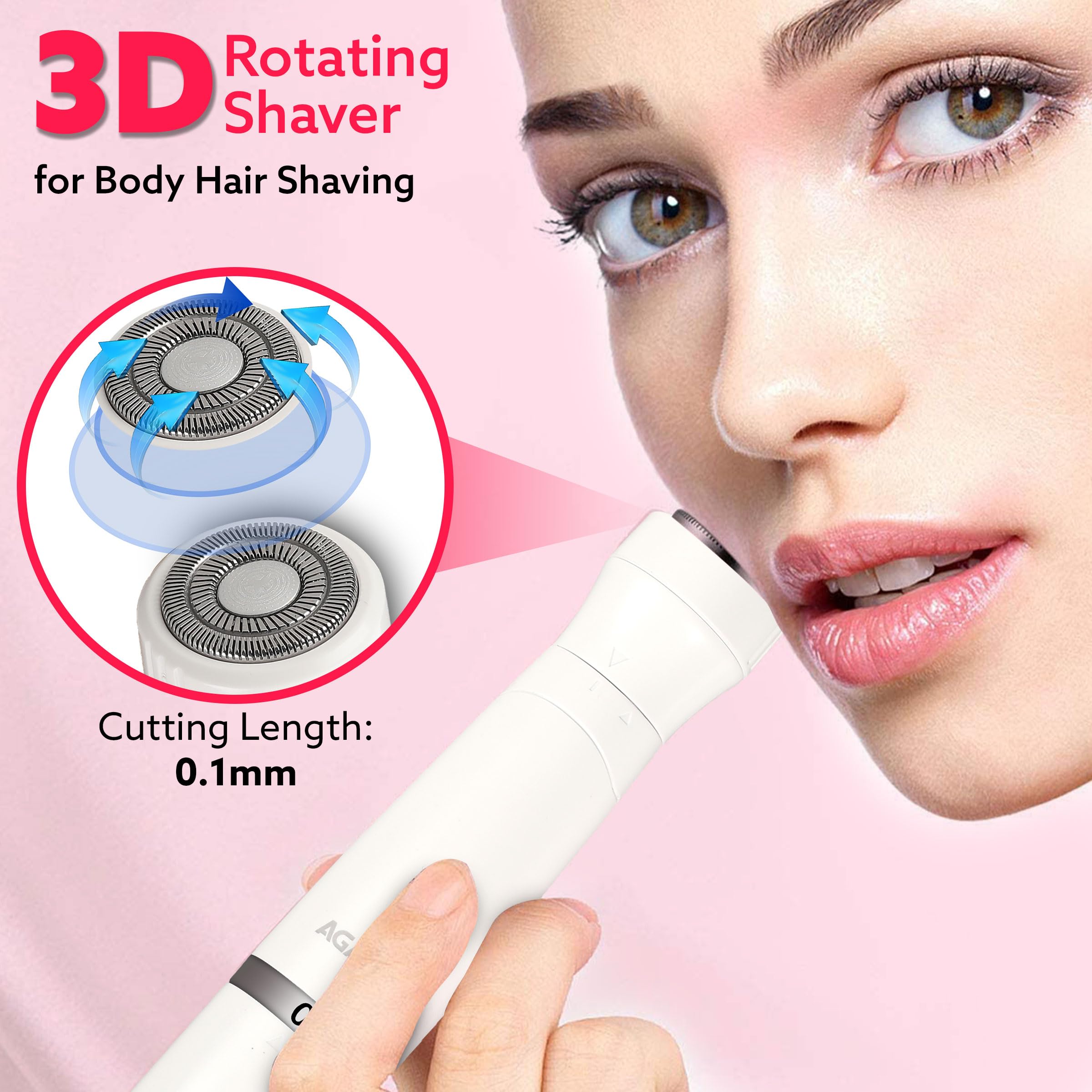 AGARO Rechargeable 3-in-1 Multi Trimmer For Women, Multipurpose Hair Remover for Women, Face, Leg, Eyebrow, Underarms, Bikini Trimmer, 90 minutes Runtime, White