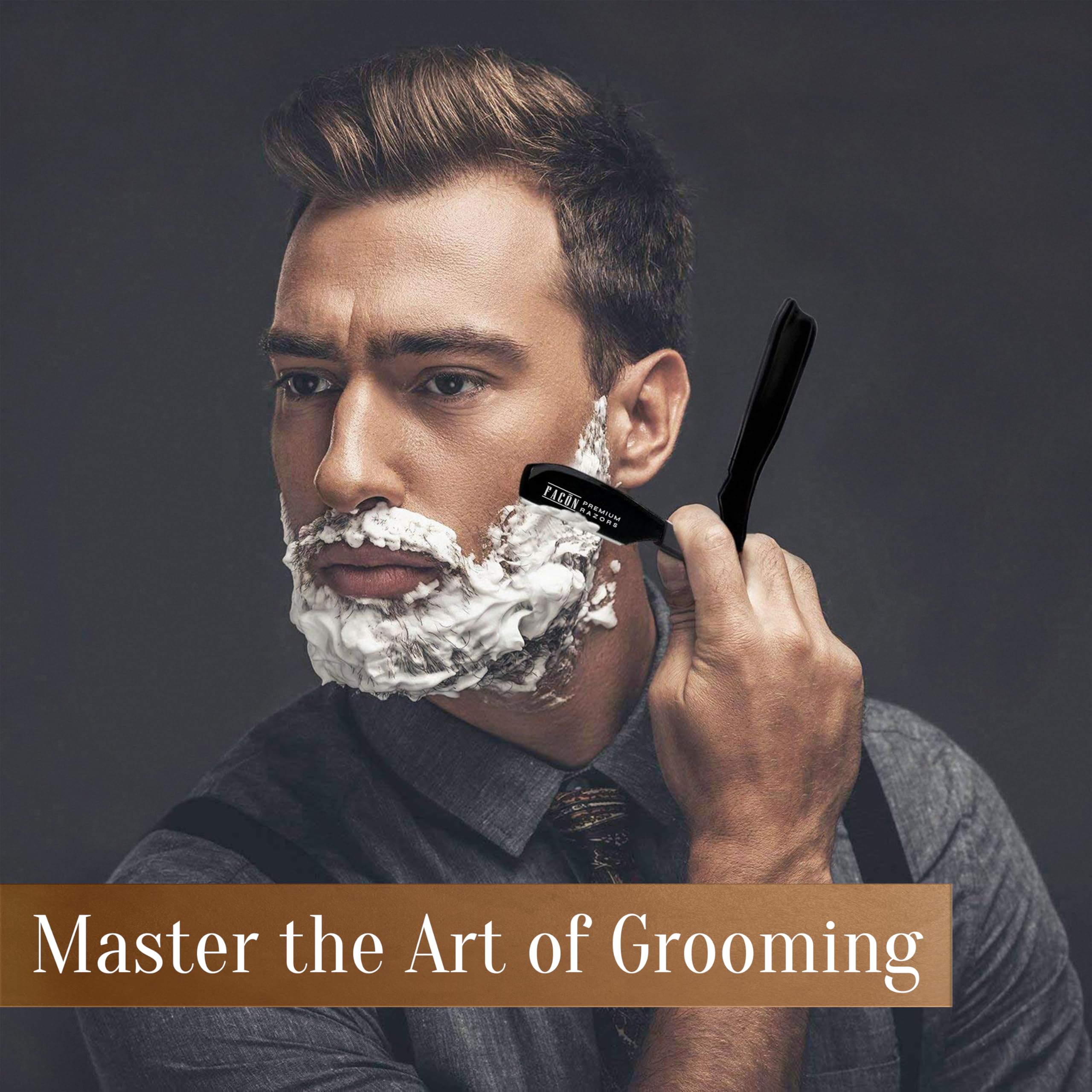 100 BLADES + FacÃƒ³n Professional Classic Japanese Straight Edge Feather Barber Razor - Salon Quality Cut Throat Shavette