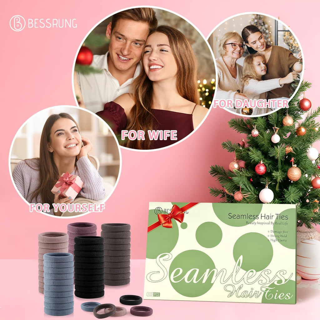 100 Pcs Thick Seamless Brown Hair Ties, Ponytail Holders Hair Accessories No Damage for Thick Hair (Natural Colors)