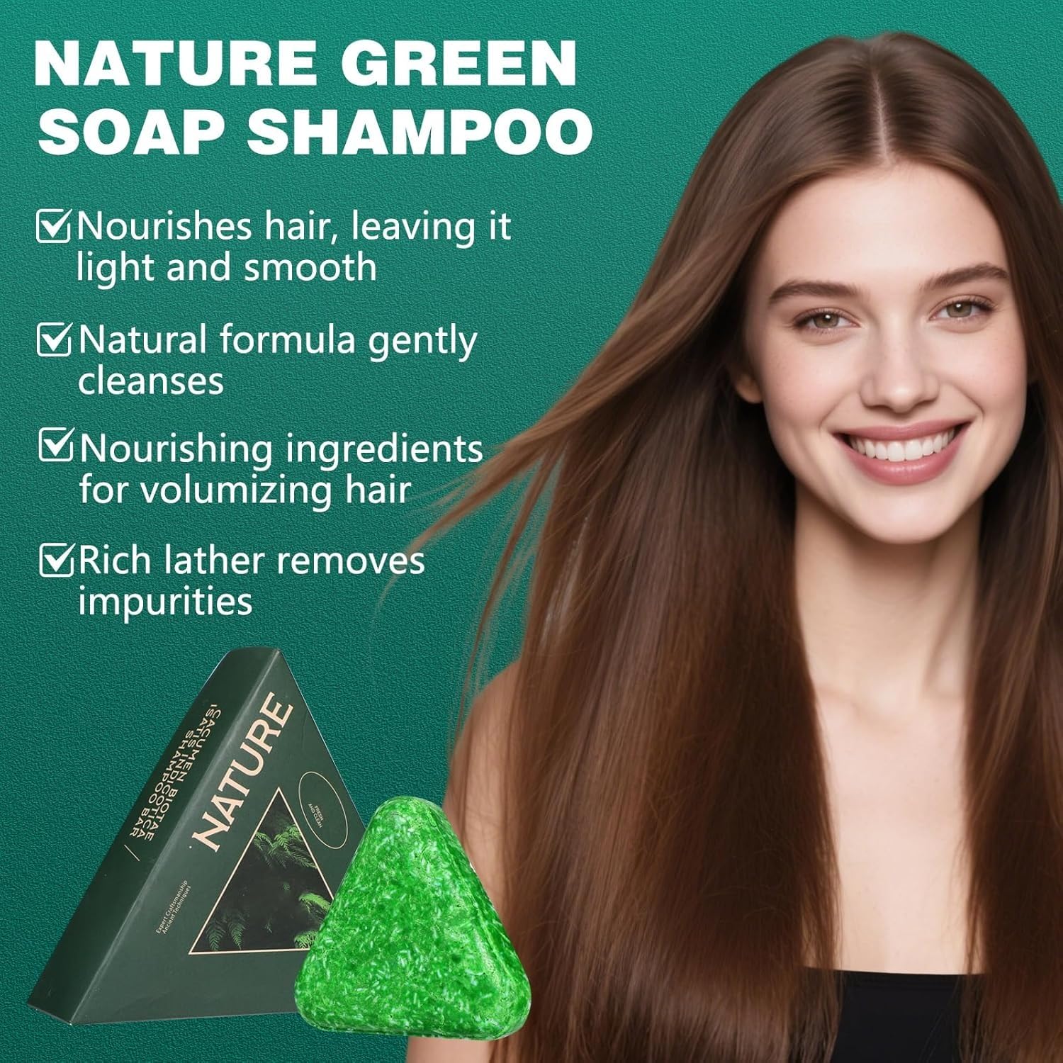 1Pack Nature Triangle Shampoo Bar, Nature Seven Green Soap Shampoo, Natural Usman Grass Hair Shampoo Bar for Women & Men, Solid Shampoo and Conditioner Bars for All Hair Types