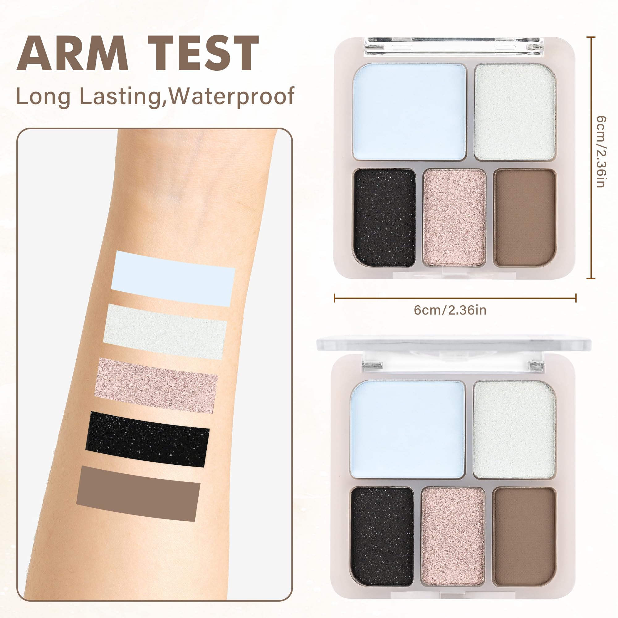 5 Colors Light Blue Champagne Black Gray Eyeshadow Palette for Women，Neutral Shimmer Matte Eyeshadow，High-Pigmented Makeup，Blendable，sombras para ojos，Mini Travel Eyeshadows for Smoky Looks 06