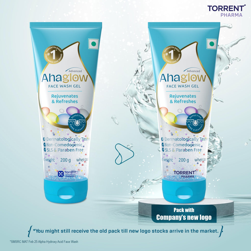 Ahaglow Advanced Face Wash Gel 200g with AHA(1% Glycolic Acid) Glow Bombs| Jojoba & Tea Tree Oil | Allantoin, Vitamin E & Oak bark Extract | No.1 Dermatologist Prescribed AHA Brand - By Torrent Pharma