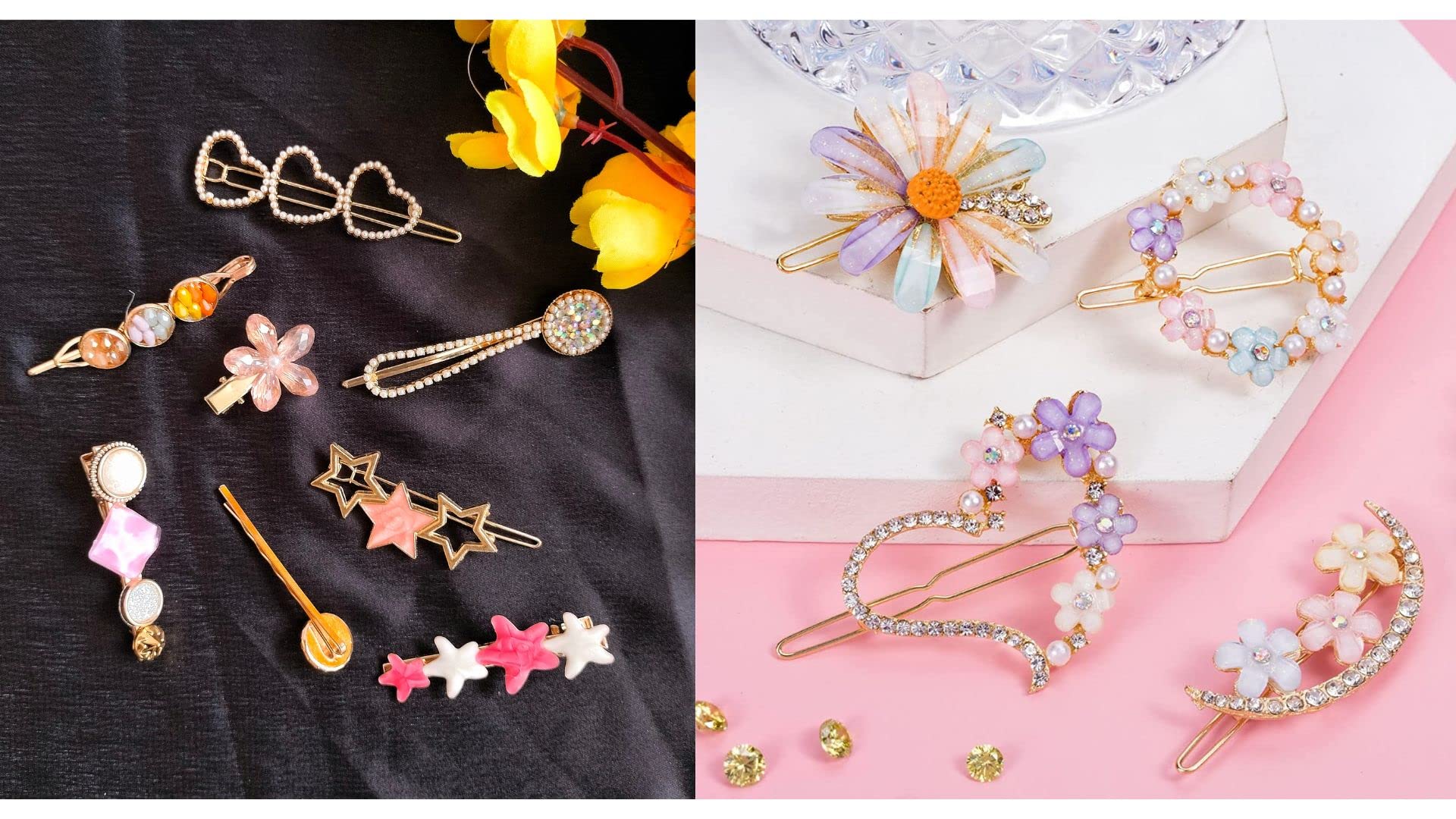 ANNACREATIONS 12 Pcs Korean Style Pearl Metal Hair clips, Rhinestones Plastic Pearl Barrettes Flower Lock Pin Hair Accessories for Women and Girls