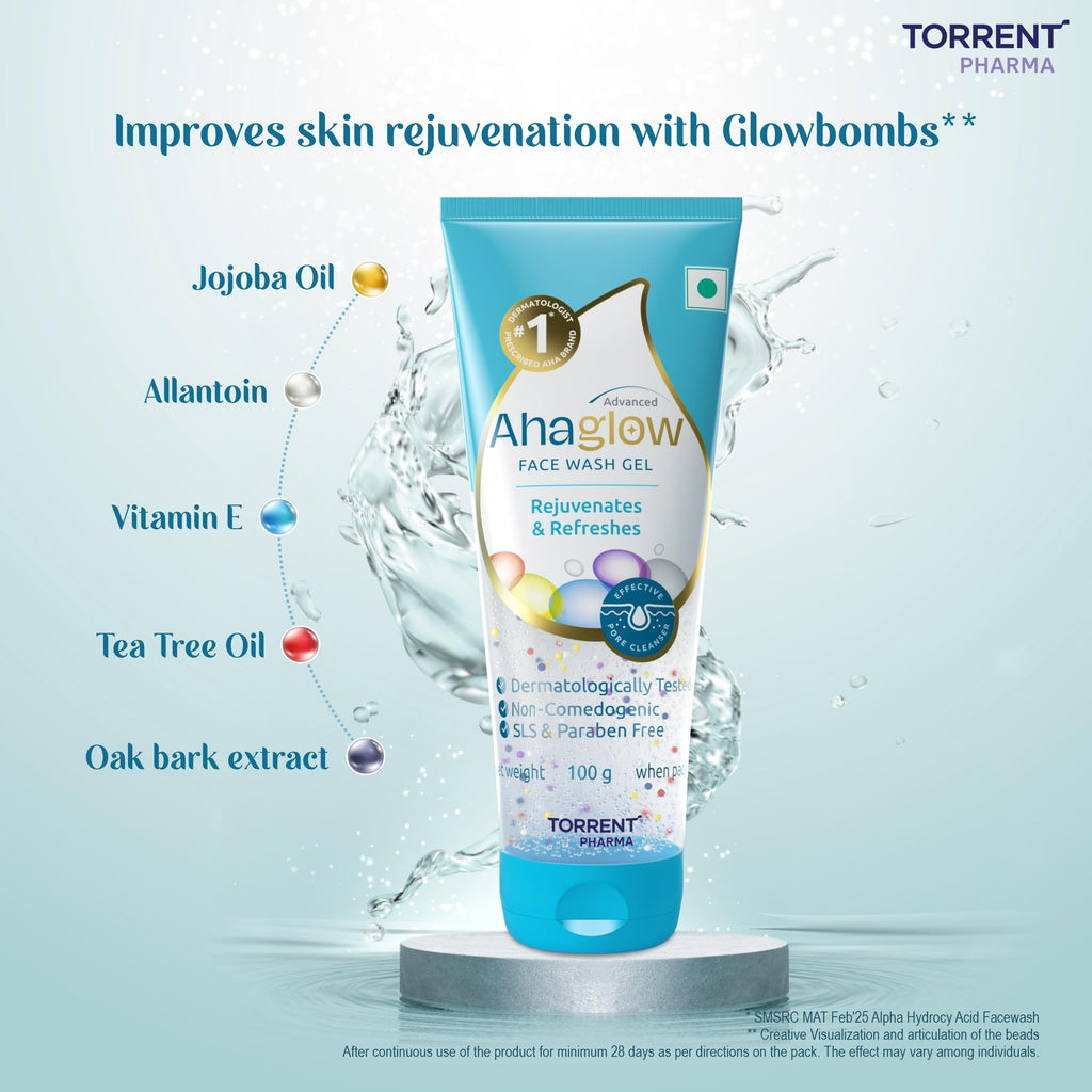 Ahaglow Advanced Face Wash Gel, Daily Gentle Cleansing Formula For Normal And Oily Skin, 100 G