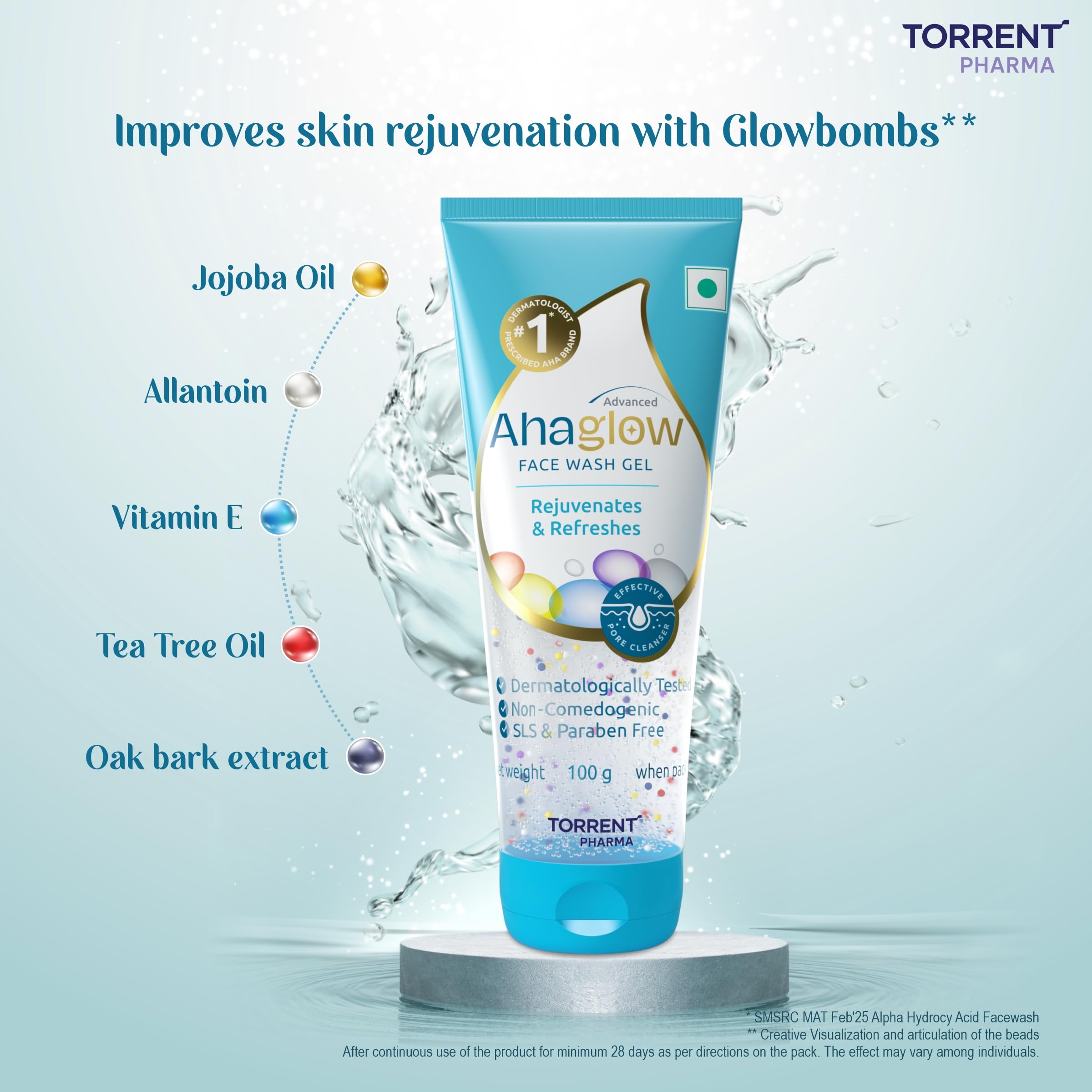 Ahaglow Advanced Face Wash Gel, Daily Gentle Cleansing Formula For Normal And Oily Skin, 100 G