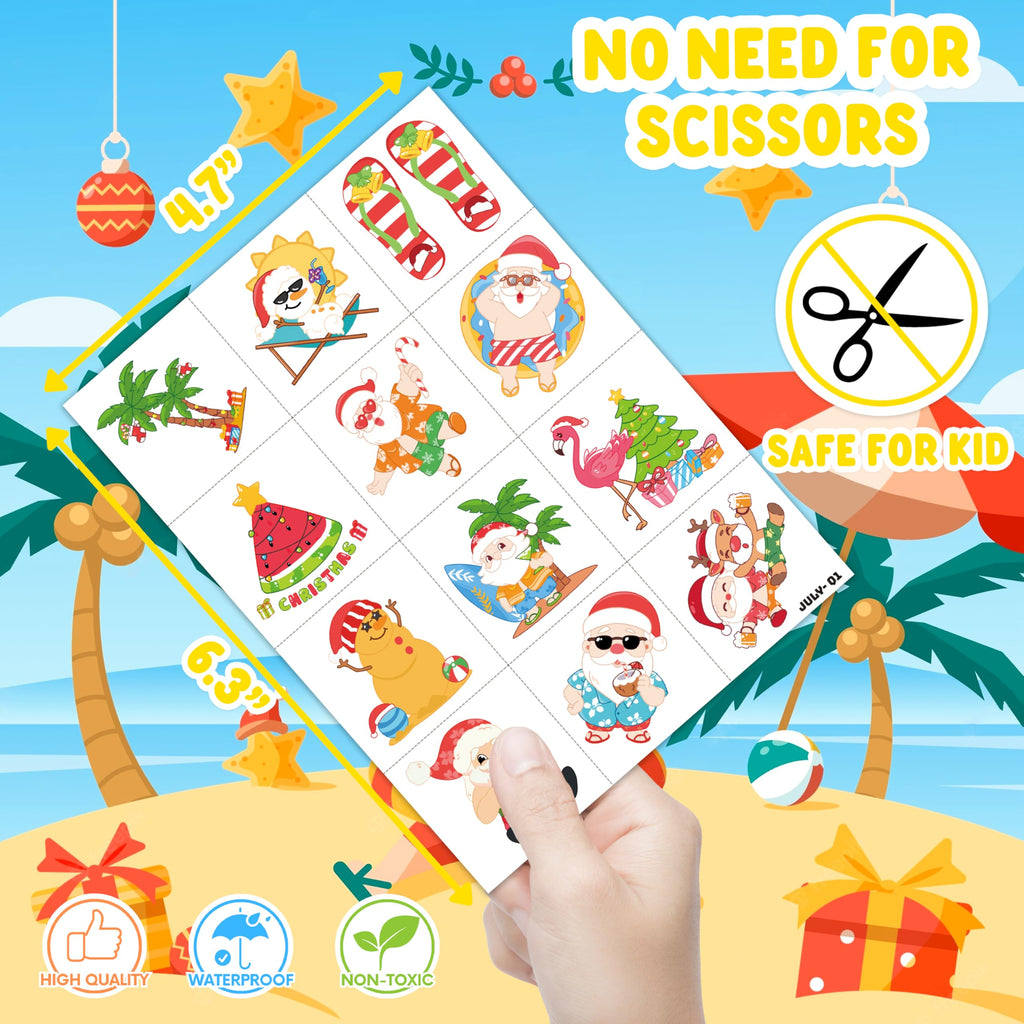 96 PCS Happy July Summer Holiday Pre-Cut Temporary Tattoos for Kids | Super Cute Themed Birthday Party Favors, Supplies, Decorations, Month Fake Tattoo Stickers, School Rewards & Gifts Boys & Girls
