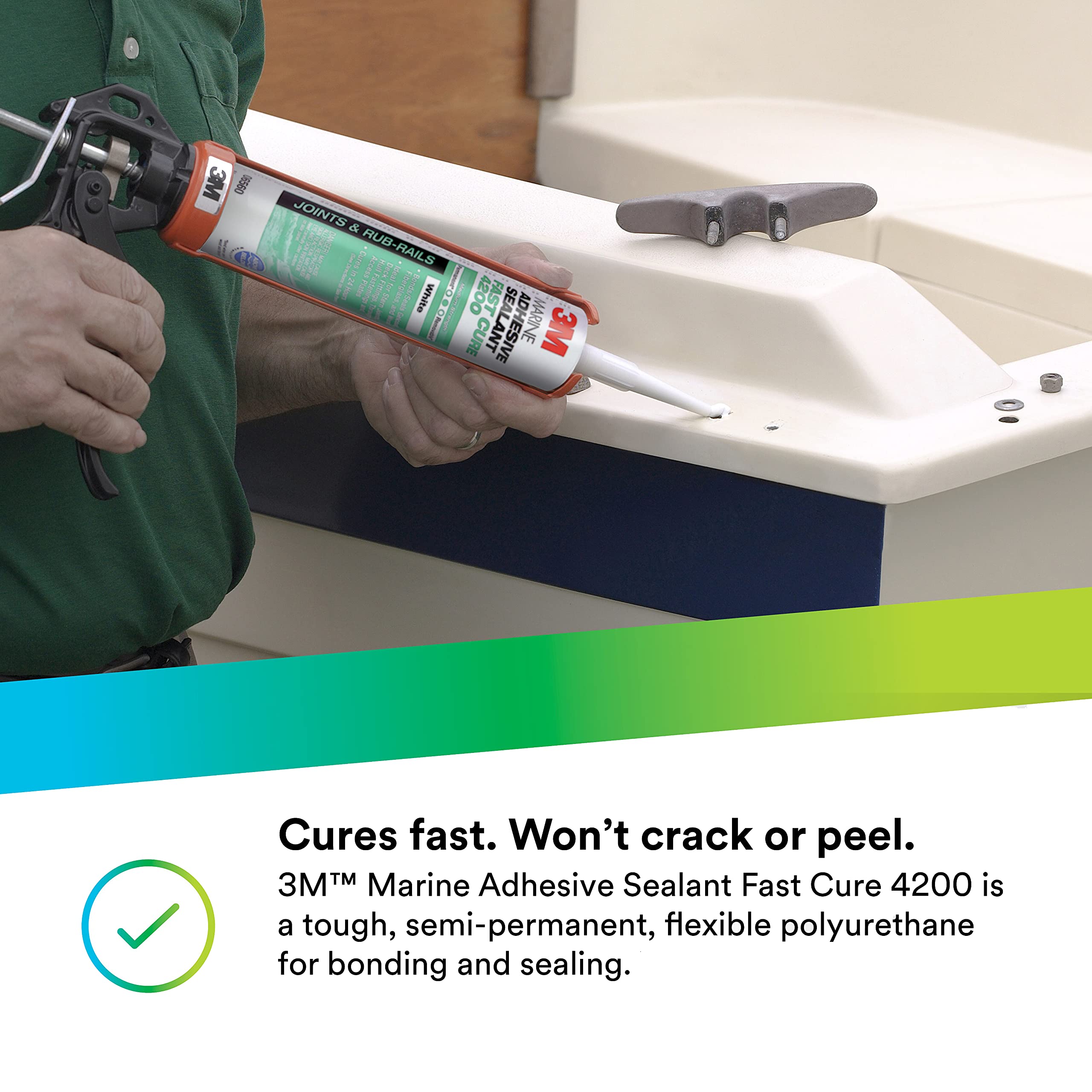 3M TALC Marine Adhesive Sealant Fast Cure 4200 (05260) – Semi-Permanent Flexible Adhesive Sealant for Boats and Marine Applications – White – 3 Ounces