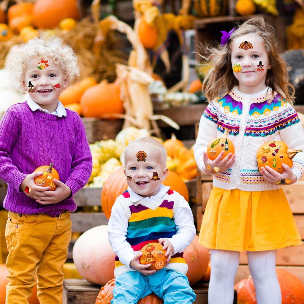 117PCS Thanksgiving Temporary Tattoos for Kids, 9 Sheets Thanksgiving Stickers Turkey Pumpkin Leaves Nuts Patterns, Fall Tattoos Stickers for Harvest Gathering Party Favors Accessories Decorations