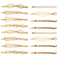 16 Pieces Geometric Metal Hair Pins, Pearls Hair Clips Elegant Hair Barrettes Bridal Gold Metal Bobby Pins Dainty Embellished Bobby Pins for Woman and Girls