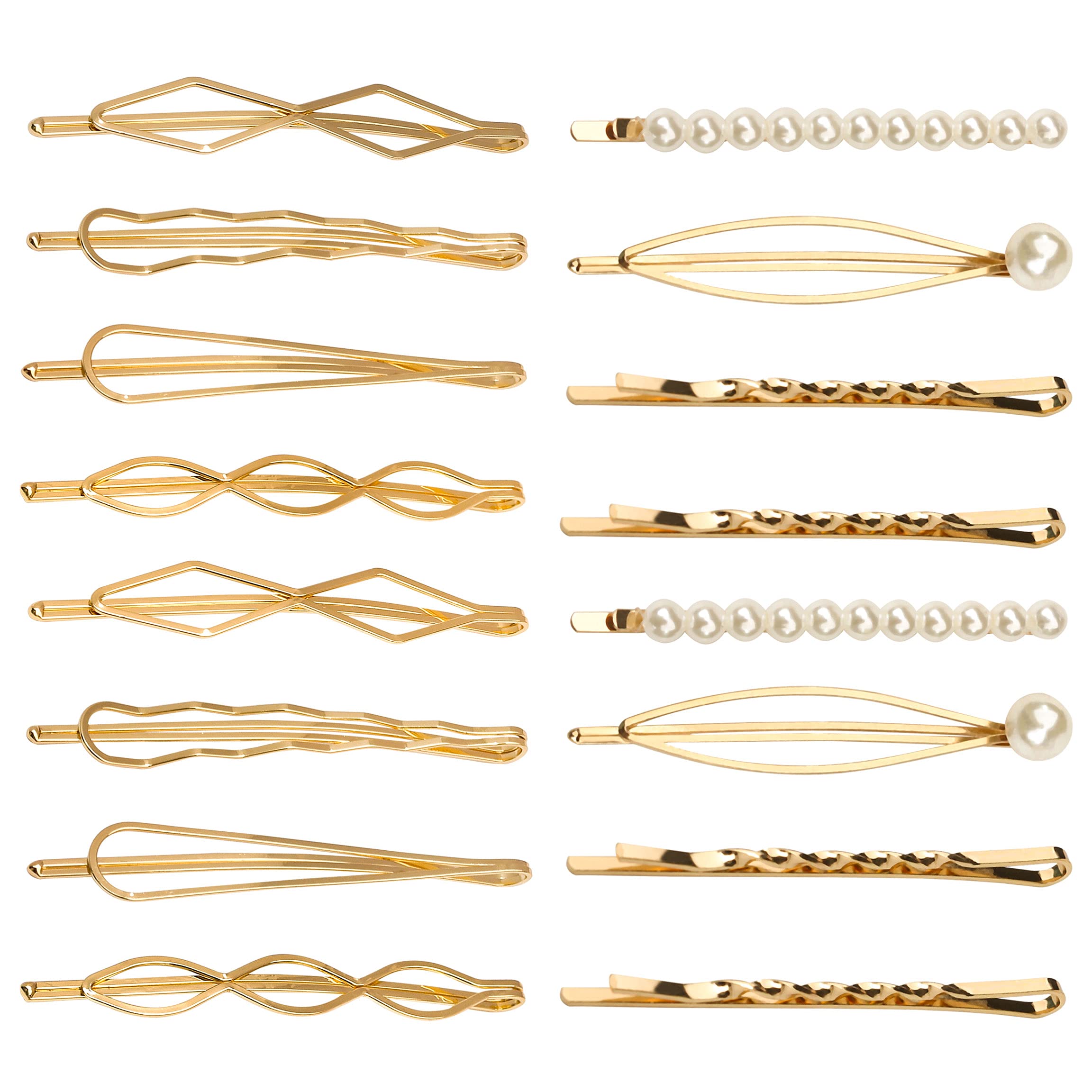 16 Pieces Geometric Metal Hair Pins, Pearls Hair Clips Elegant Hair Barrettes Bridal Gold Metal Bobby Pins Dainty Embellished Bobby Pins for Woman and Girls