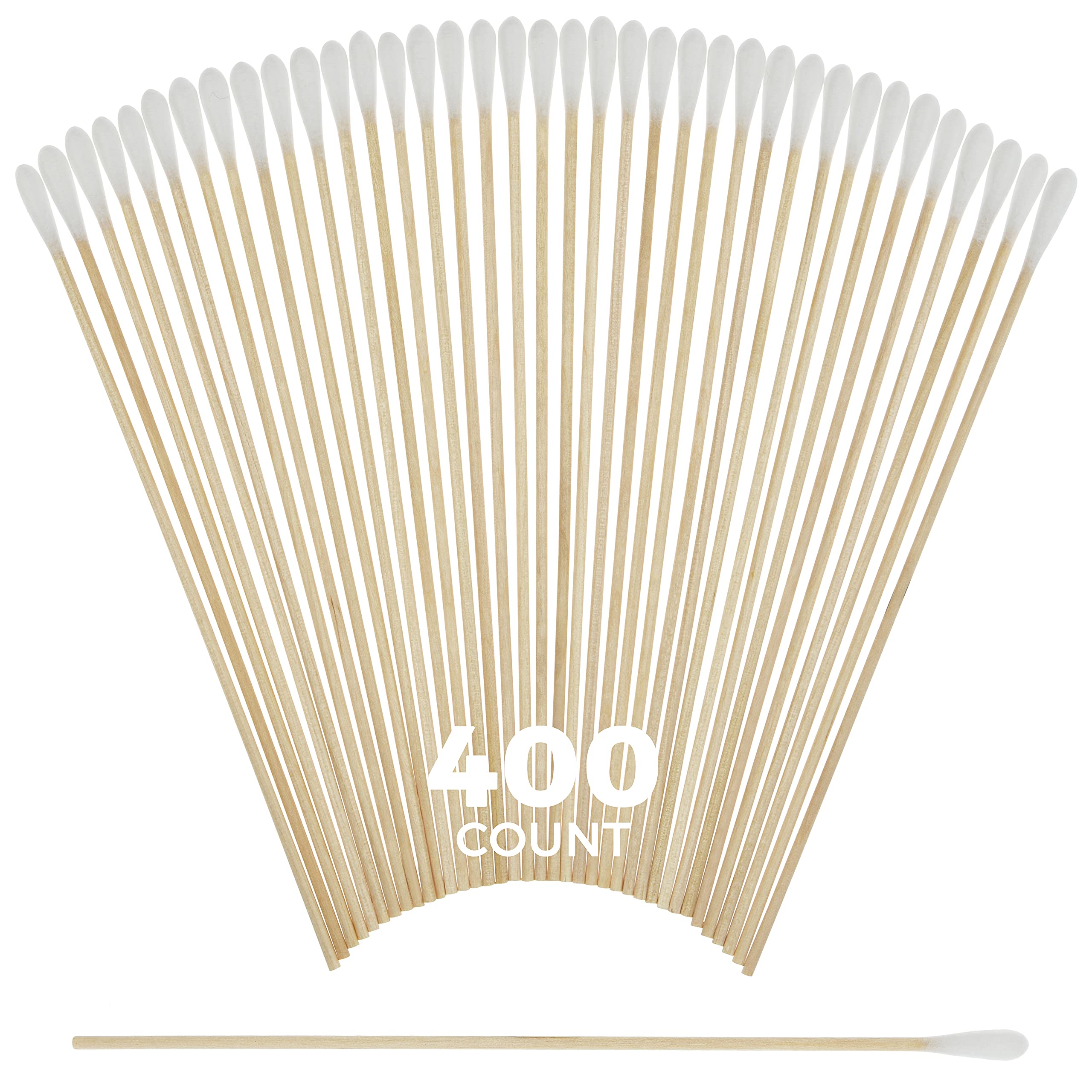 400 pcs Long Cotton Swabs Tip Applicators with Wood Handle 6” Inch| 100% Biodegradable Cotton Buds |Cleaning with Wood Handle for Oil, Makeup, Eyes, Ears, Eyeshadow Brush and Remover Tool. By alpree