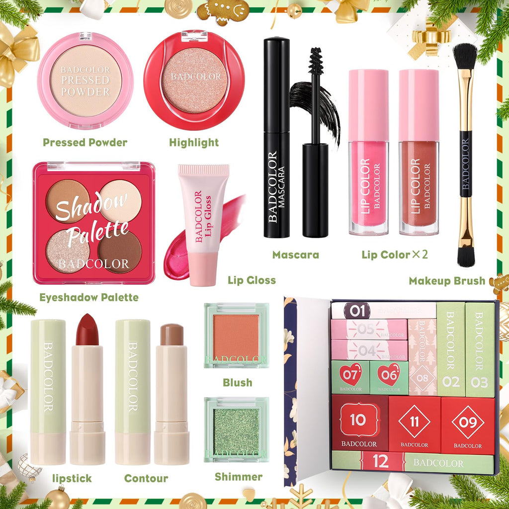 Advent Calendar 2025, 12 Days Christmas Countdown Calendar - Individually Boxed Makeup Gift Set, Xmas Beauty & Cosmetics Surprise Full Makeup Kit for Women Teen Girls