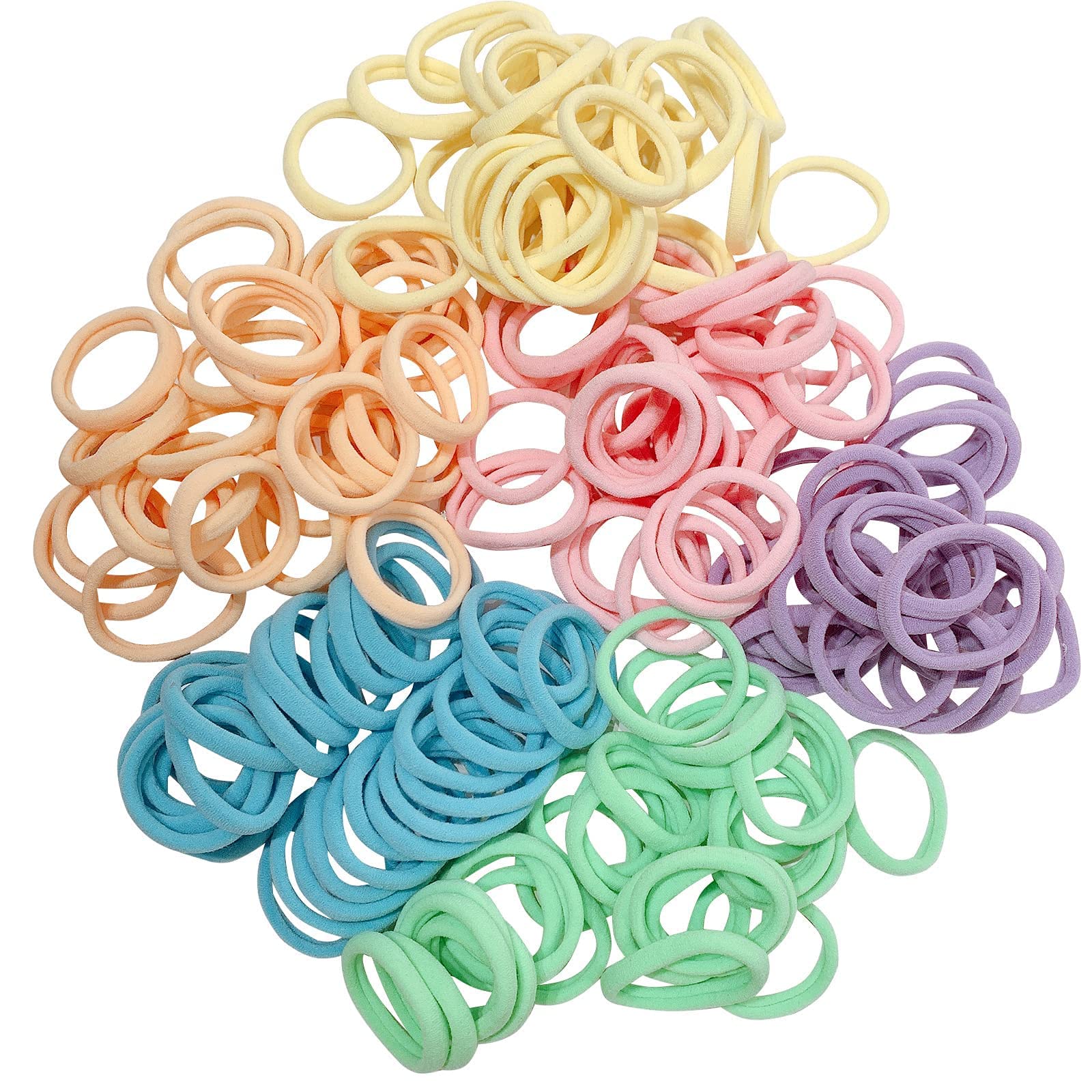 Lot de 120 grands élastiques à cheveux en coton sans couture, disponibles en 6 couleurs. Idéaux pour les cheveux épais, ils n'abîment pas les cheveux. Accessoires pour cheveux de filles.