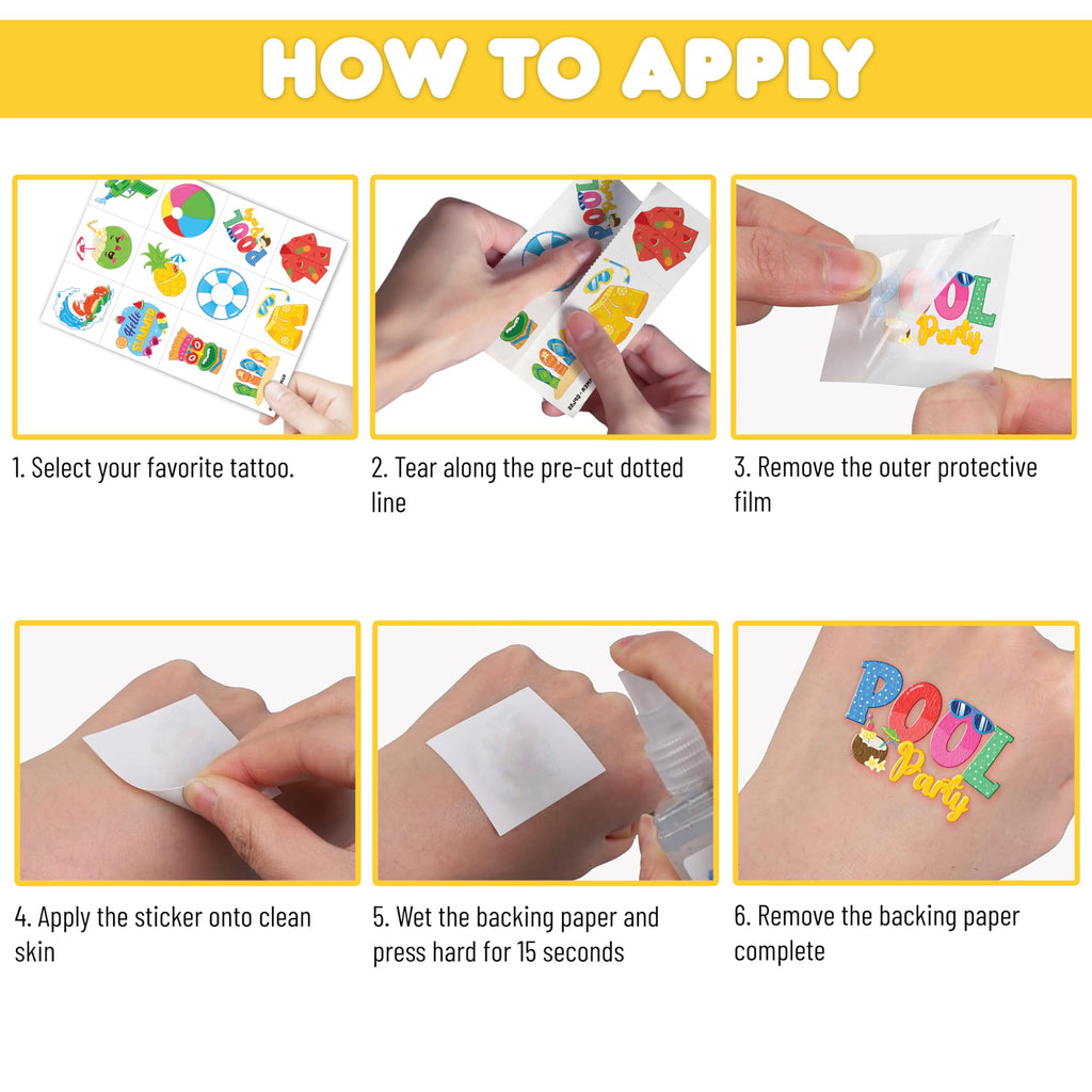 60 PCS Hello Summer Beach Pool Hawaiian Pre-Cut Temporary Tattoos for Kids | Super Cute Themed Birthday Party Favors, Supplies, Decorations, Fake Tattoo Stickers, School Rewards Gifts & Boys & Girls