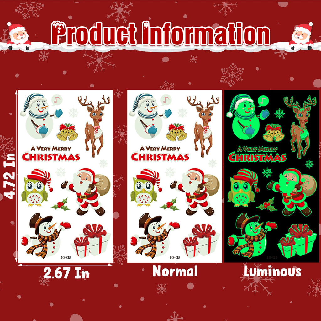 10 Sheets Luminous Christmas Tattoos, Christmas Temporary Tattoos, Bulk Stocking Stuffers, Merry Xmas Party Decorations Supplies, Xmas Goodie Bag Stuffers Candy