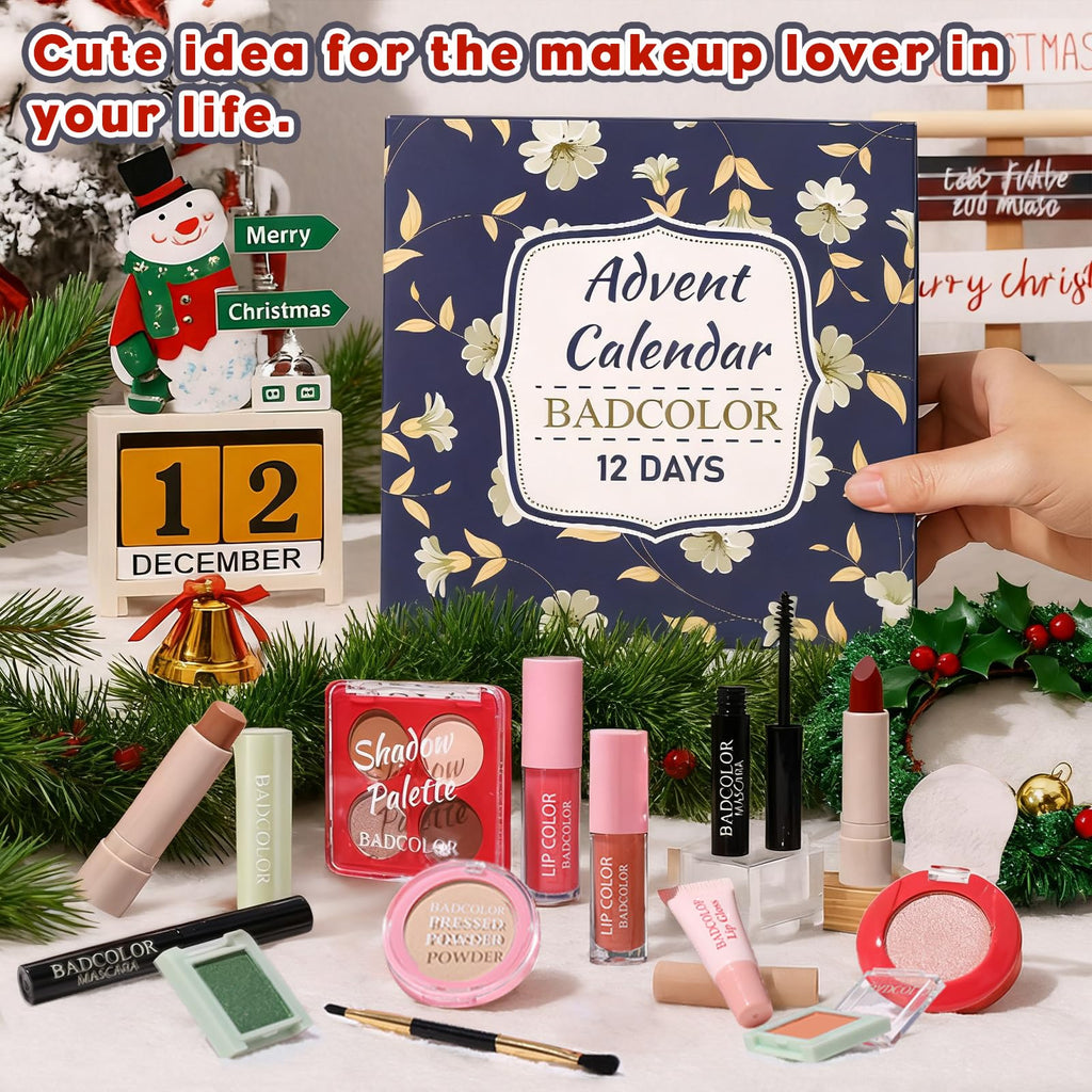 Advent Calendar 2025, 12 Days Christmas Countdown Calendar - Individually Boxed Makeup Gift Set, Xmas Beauty & Cosmetics Surprise Full Makeup Kit for Women Teen Girls