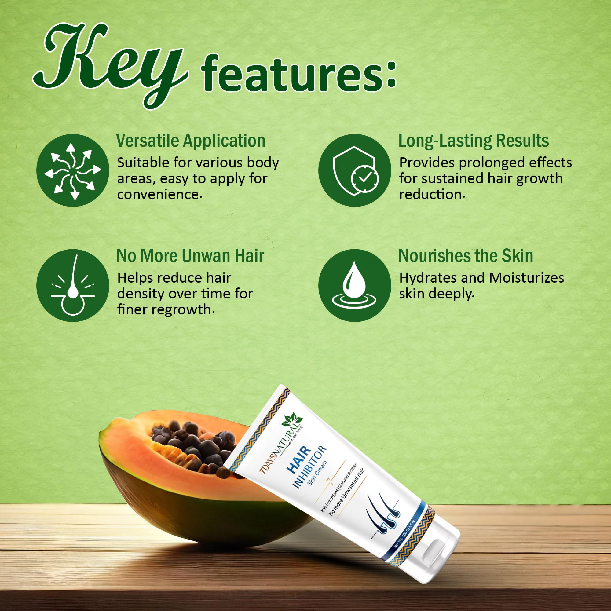 7DAYSNATURAL Facial Hair Removal Cream 100 g | Facial hair removal cream for women with Narcissus Tazetta Extract & Betaine | Hair Inhibitor for Women & Men | Painless Remover