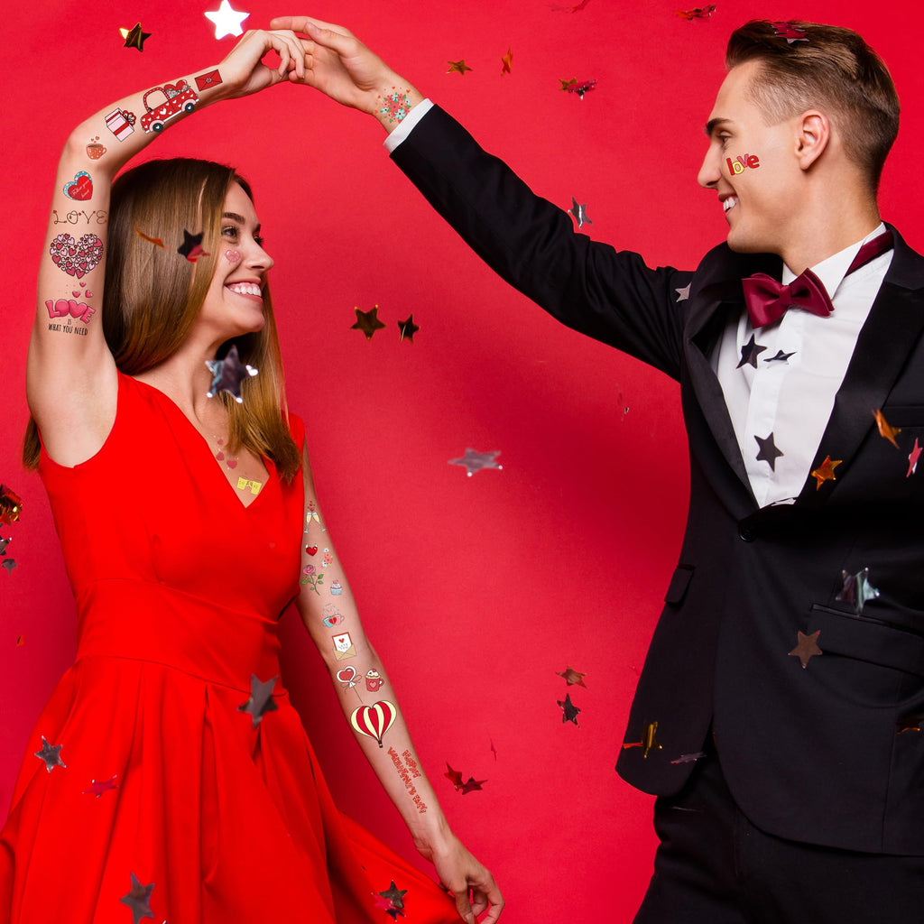 12 Sheets Luminous Valentine Tattoos, 115 PCS Heart Tattoos Temporary, Valentine Stuff, Romantic Valentines Party Favors for School Class Holiday Supplies