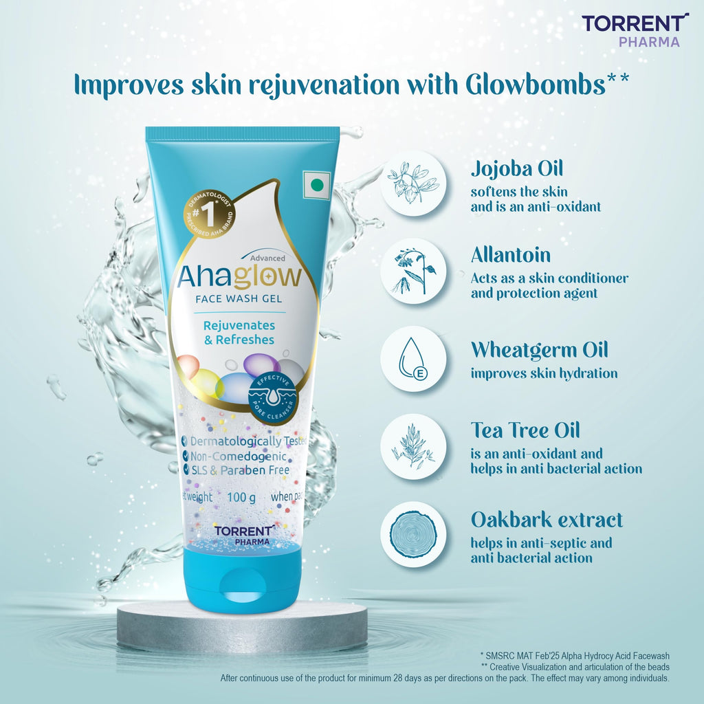 Ahaglow Advanced Face Wash Gel, Daily Gentle Cleansing Formula For Normal And Oily Skin, 100 G