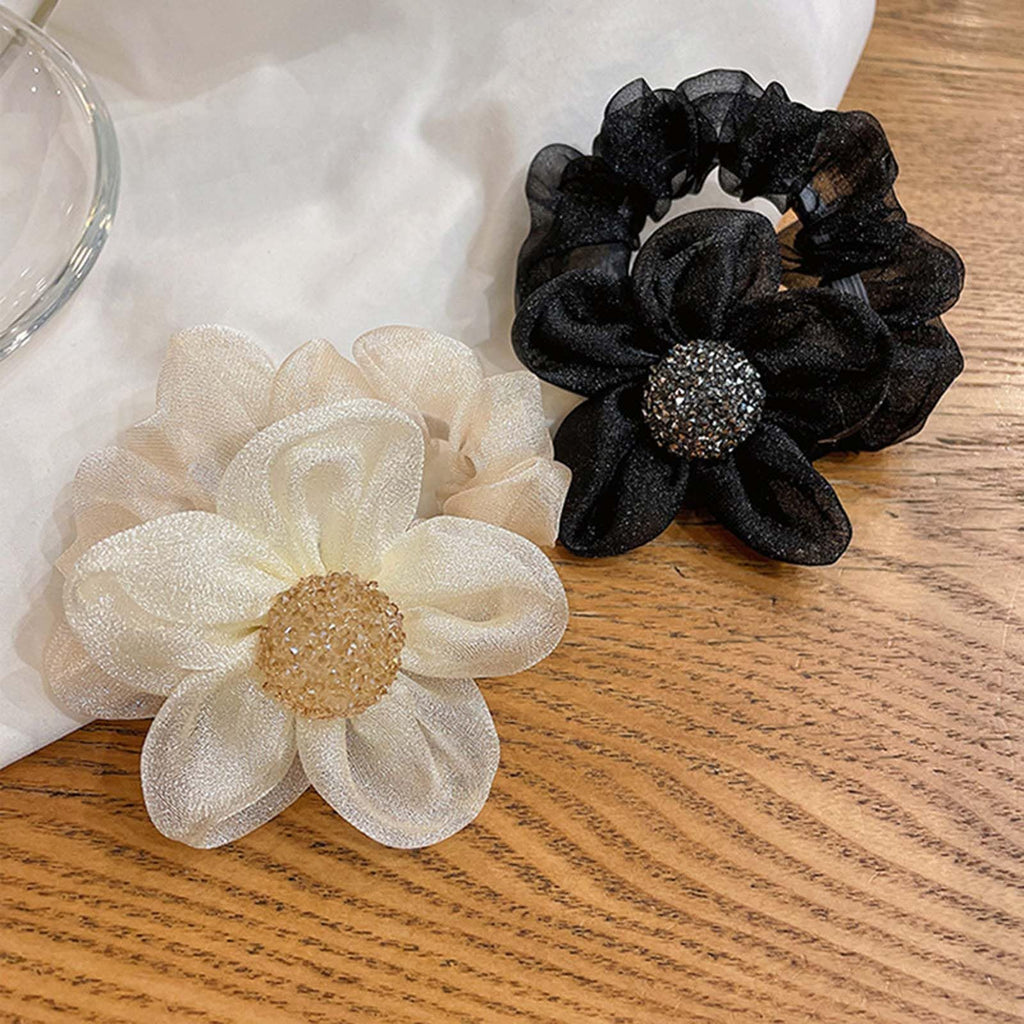 4 PCS Hair Rubber Band for Women, Scrunchies Set, Soft Elastic Hair Ties for Girls, Black White Brown and Tan, Fashion Accessories for Sports and Travel