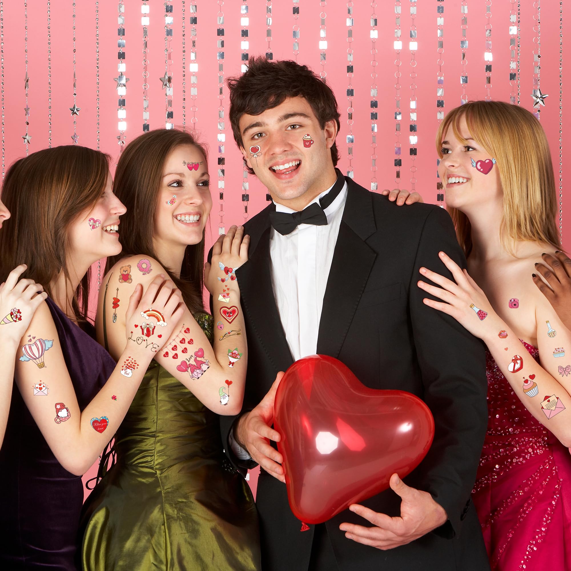 12 Sheets Luminous Valentine Tattoos, 115 PCS Heart Tattoos Temporary, Valentine Stuff, Romantic Valentines Party Favors for School Class Holiday Supplies