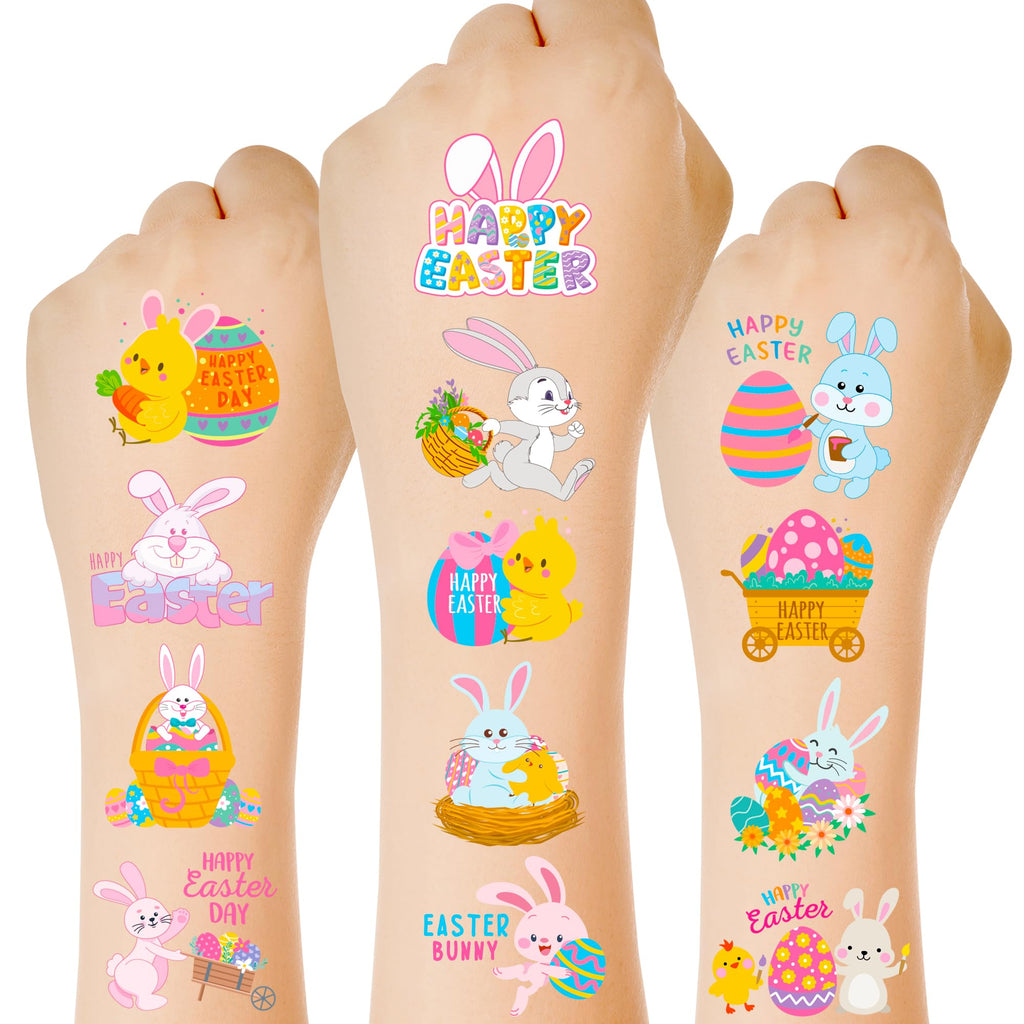 150 PCS Easter Tattoos, 6 Sheets Spring Basket Stuffers Fake Tattoos with Bunny Egg, Cute Individually Stickers for Easter Basket Filler Party Favors Accessories