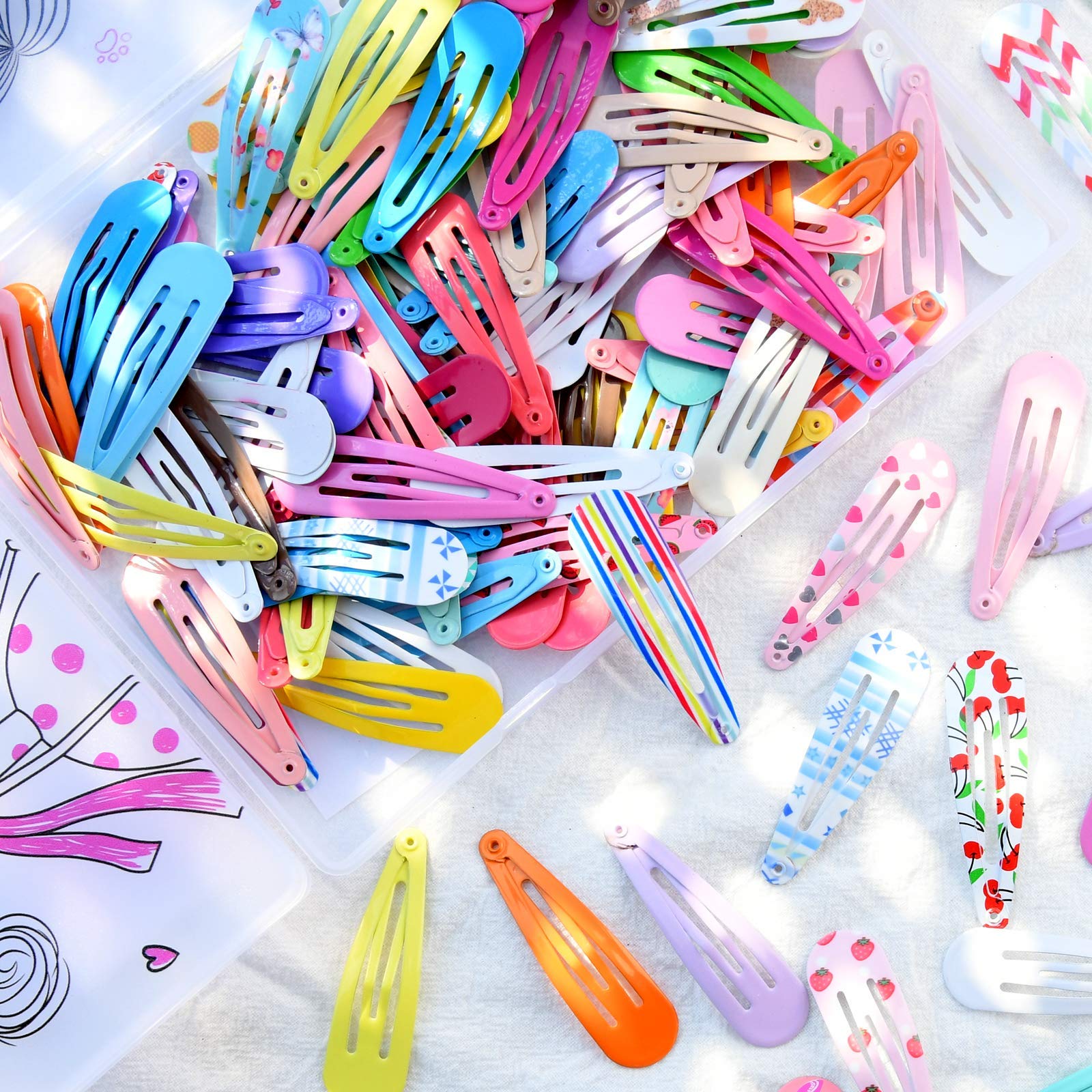 120 barrettes Funtopia de 5 cm aux couleurs acidulées et accessoires pour cheveux à pression métallique antidérapante pour enfants, adolescents et femmes (40 couleurs assorties)