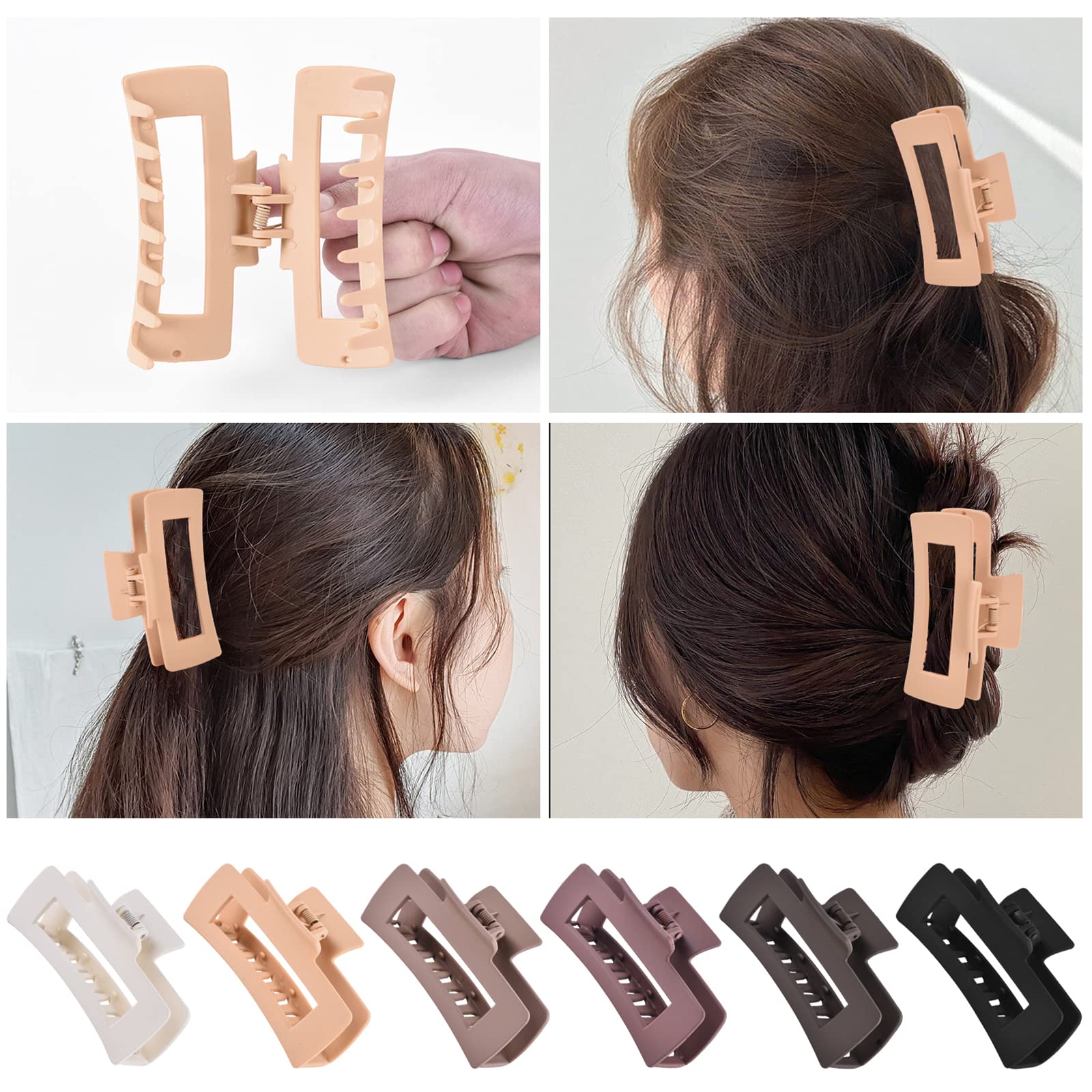 12 Pcs Rectangle Hair Clips, Hair Accessories for Women and Girls, Including 6 Pcs 4 Inch Large Claw Clips for ThickHair and 6 Pcs 2 inch Small Claw Clips for ThinHair (Neutral)
