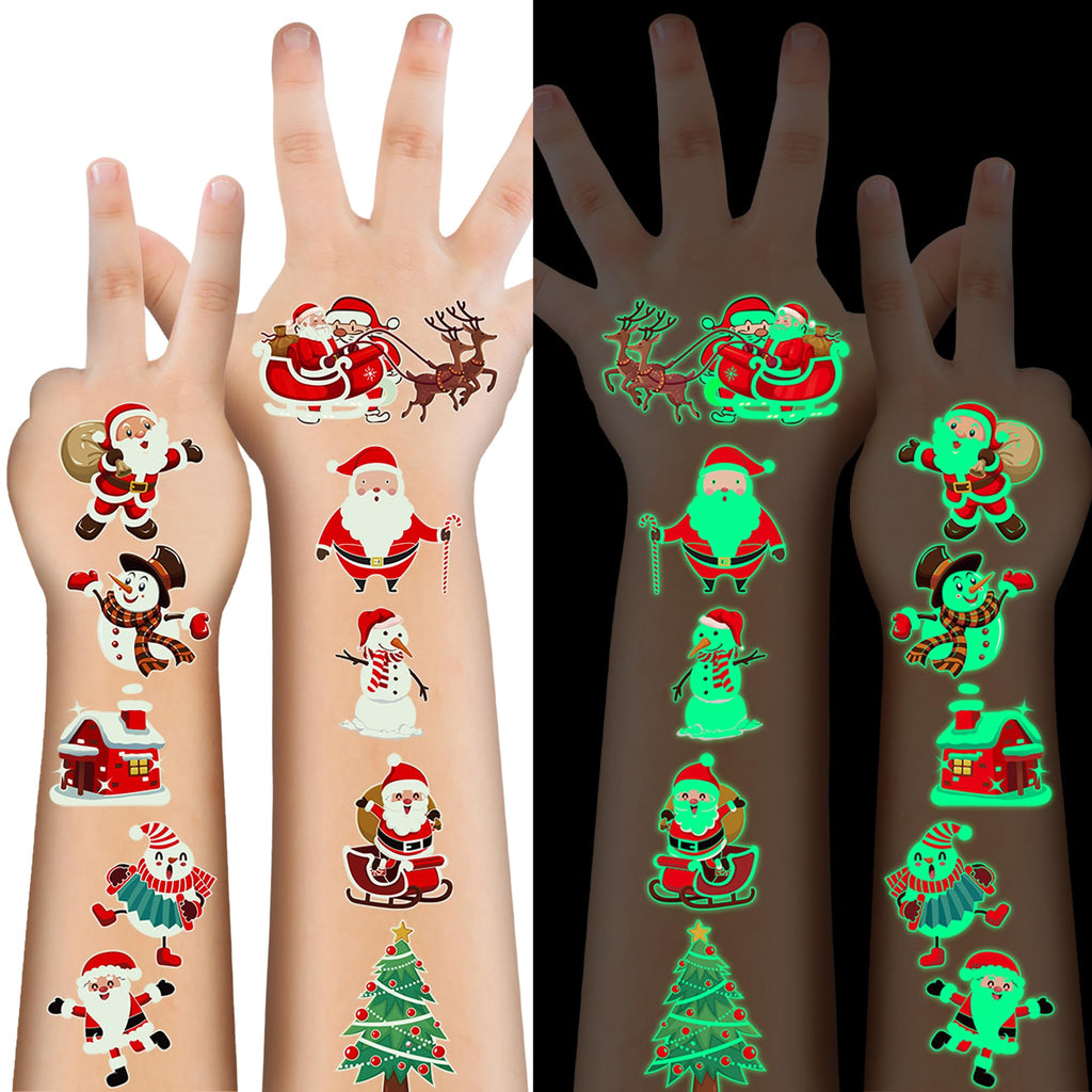 10 Sheets Luminous Christmas Tattoos, Christmas Temporary Tattoos, Bulk Stocking Stuffers, Merry Xmas Party Decorations Supplies, Xmas Goodie Bag Stuffers Candy