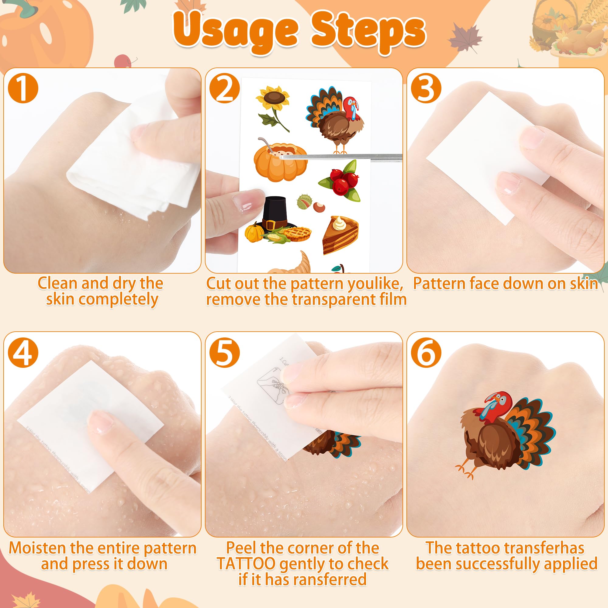 117PCS Thanksgiving Temporary Tattoos for Kids, 9 Sheets Thanksgiving Stickers Turkey Pumpkin Leaves Nuts Patterns, Fall Tattoos Stickers for Harvest Gathering Party Favors Accessories Decorations