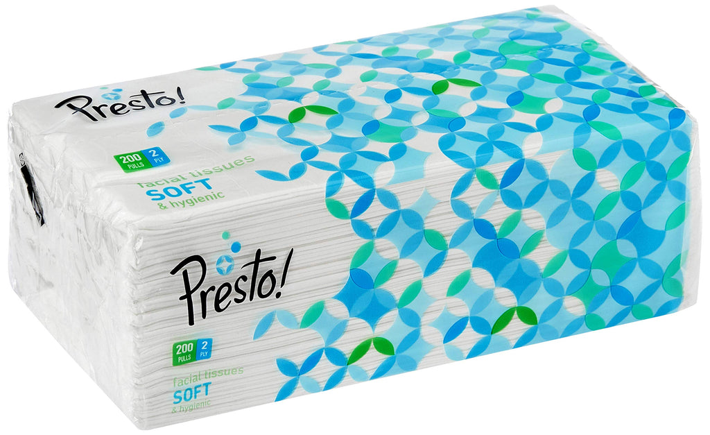 Amazon Brand - Presto! 2 Ply Facial Tissue Box | 600 Pulls | 200 Pulls X 3 Cartons | Soft And Highly Absorbent | 100% Natural Virgin Cellulose Fiber